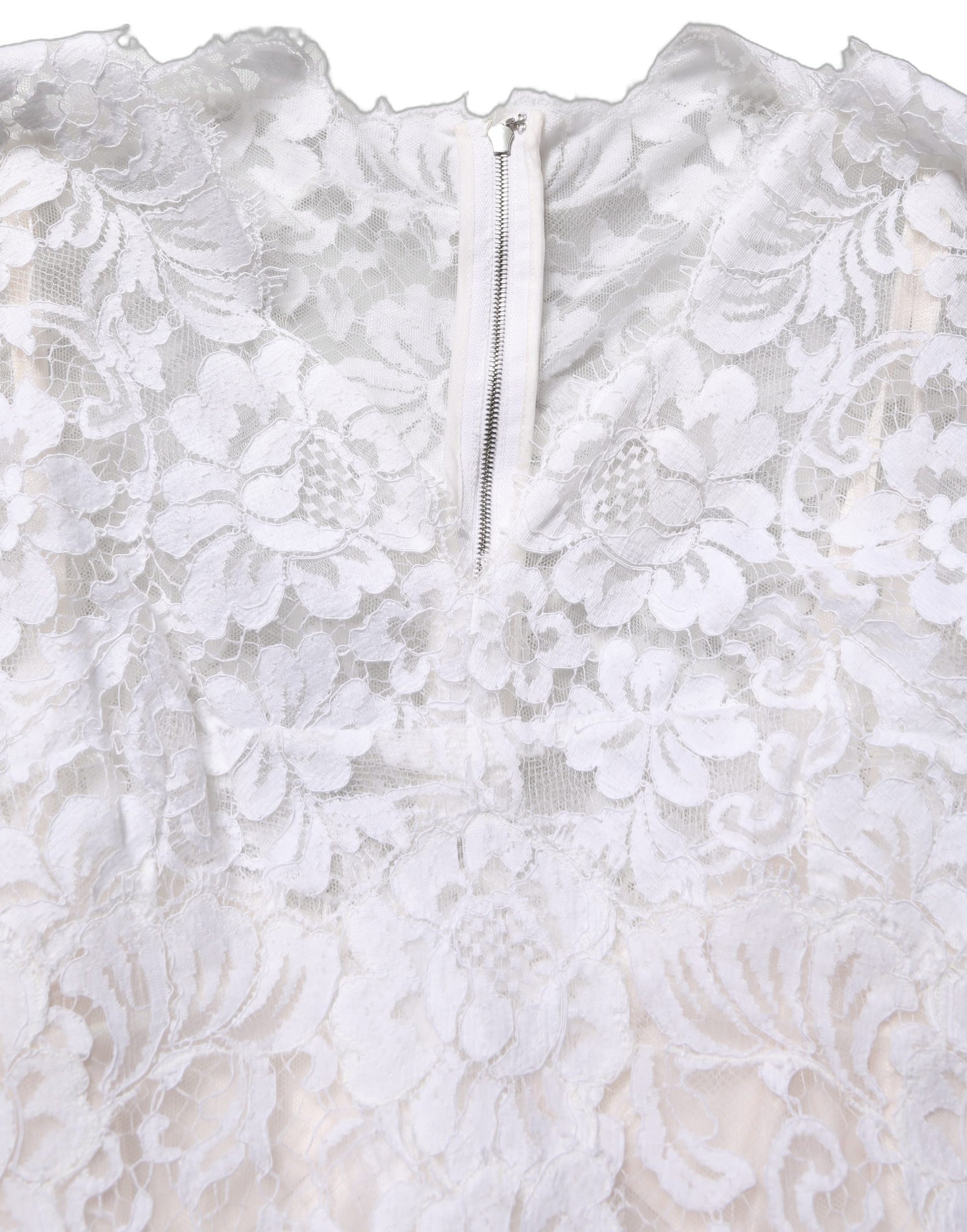 Dolce & Gabbana White Cotton Floral Lace Long Gown Dress