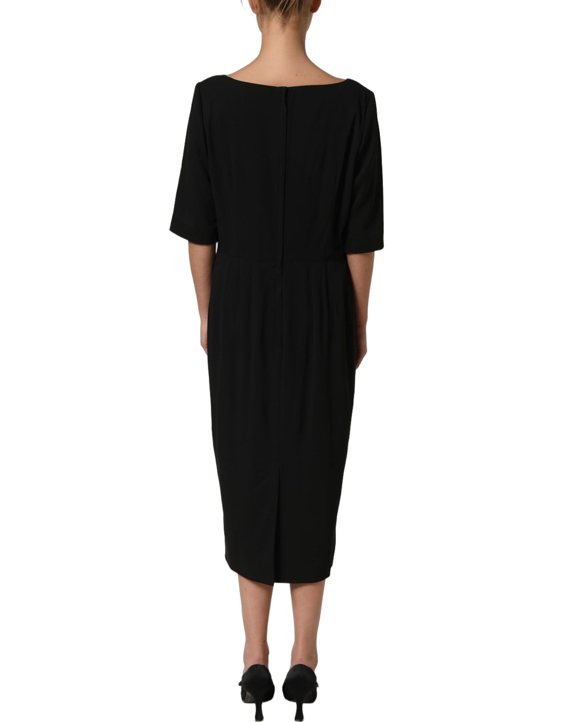 Dolce & Gabbana Black Viscose Cropped Sleeves Midi Dress
