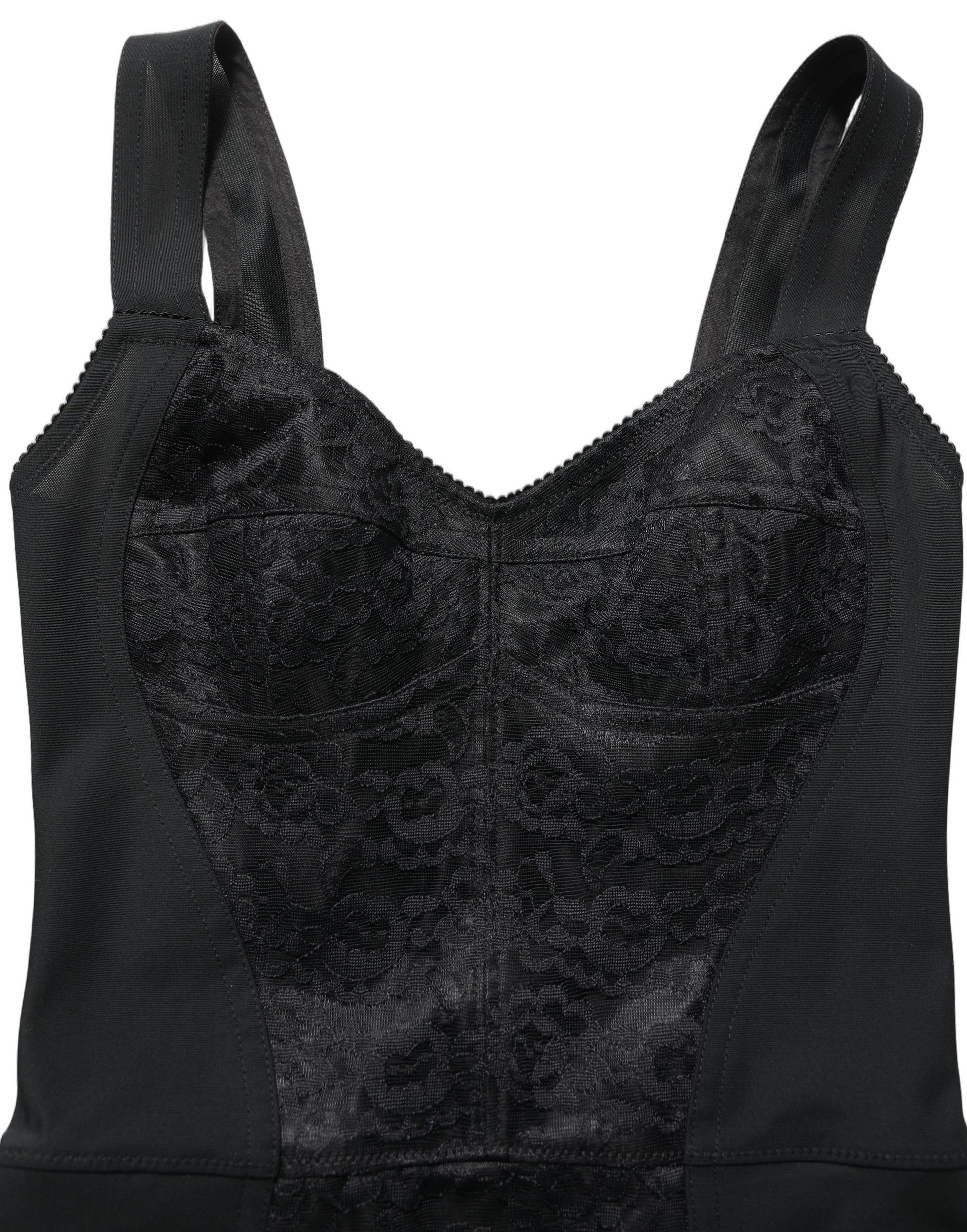 Dolce & Gabbana Black Floral Lace Corset Bodycon Bodysuit