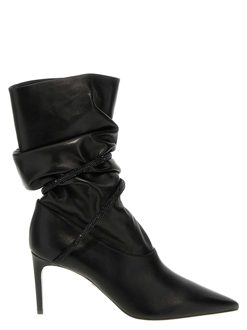 RENE CAOVILLA Black Lamb Leather Ankle Boots