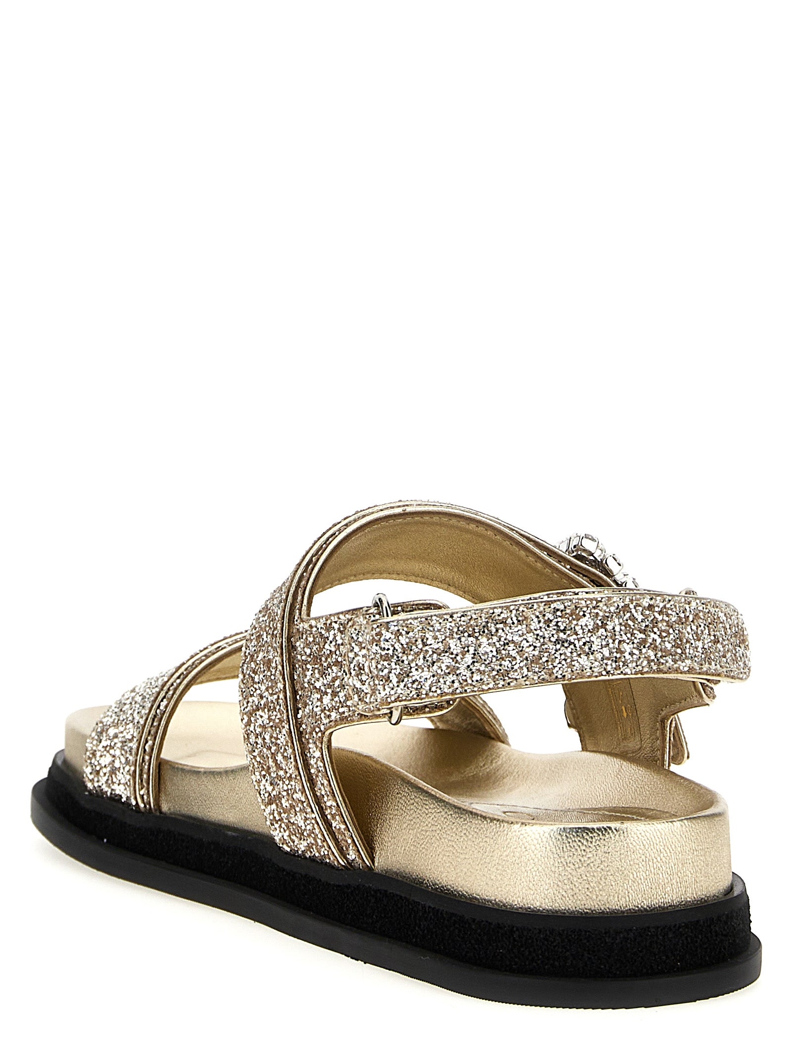 Jimmy Choo Gold Textile Flat Sandals