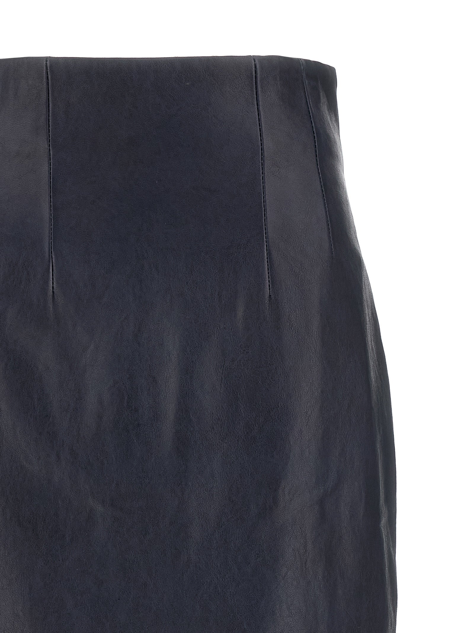 Khaite Blue Lamb Leather Midi Skirt