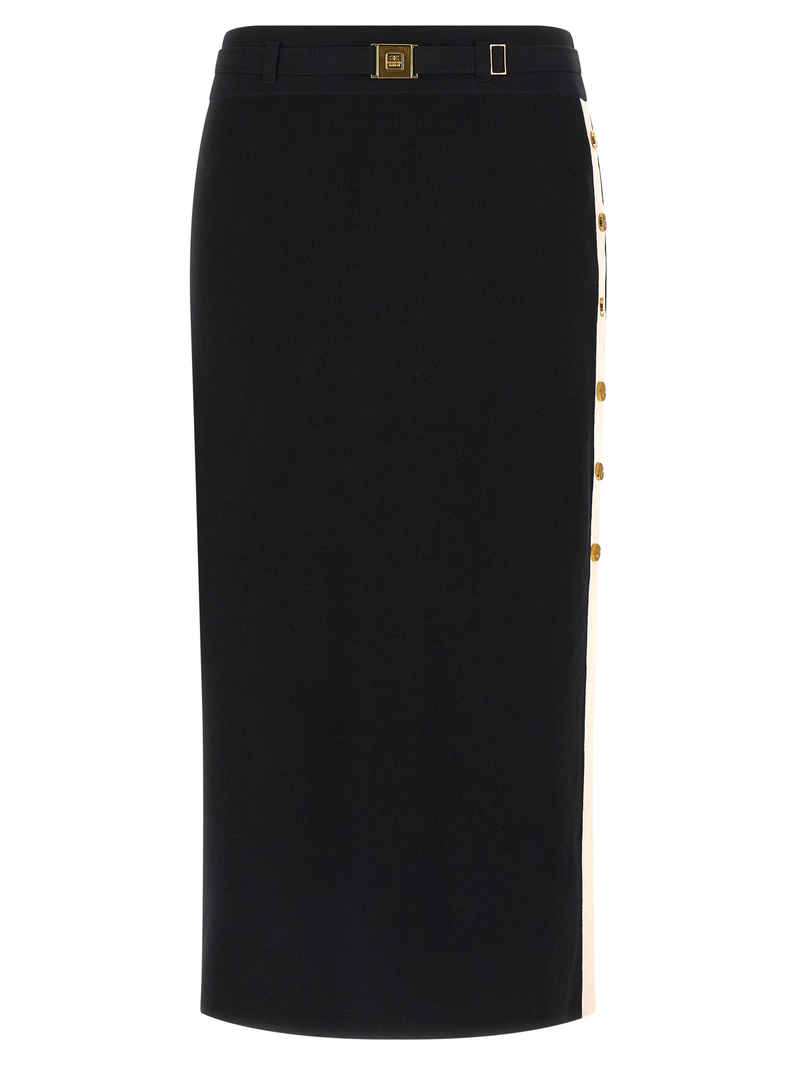 Elisabetta Franchi Black Viscose Midi Skirt
