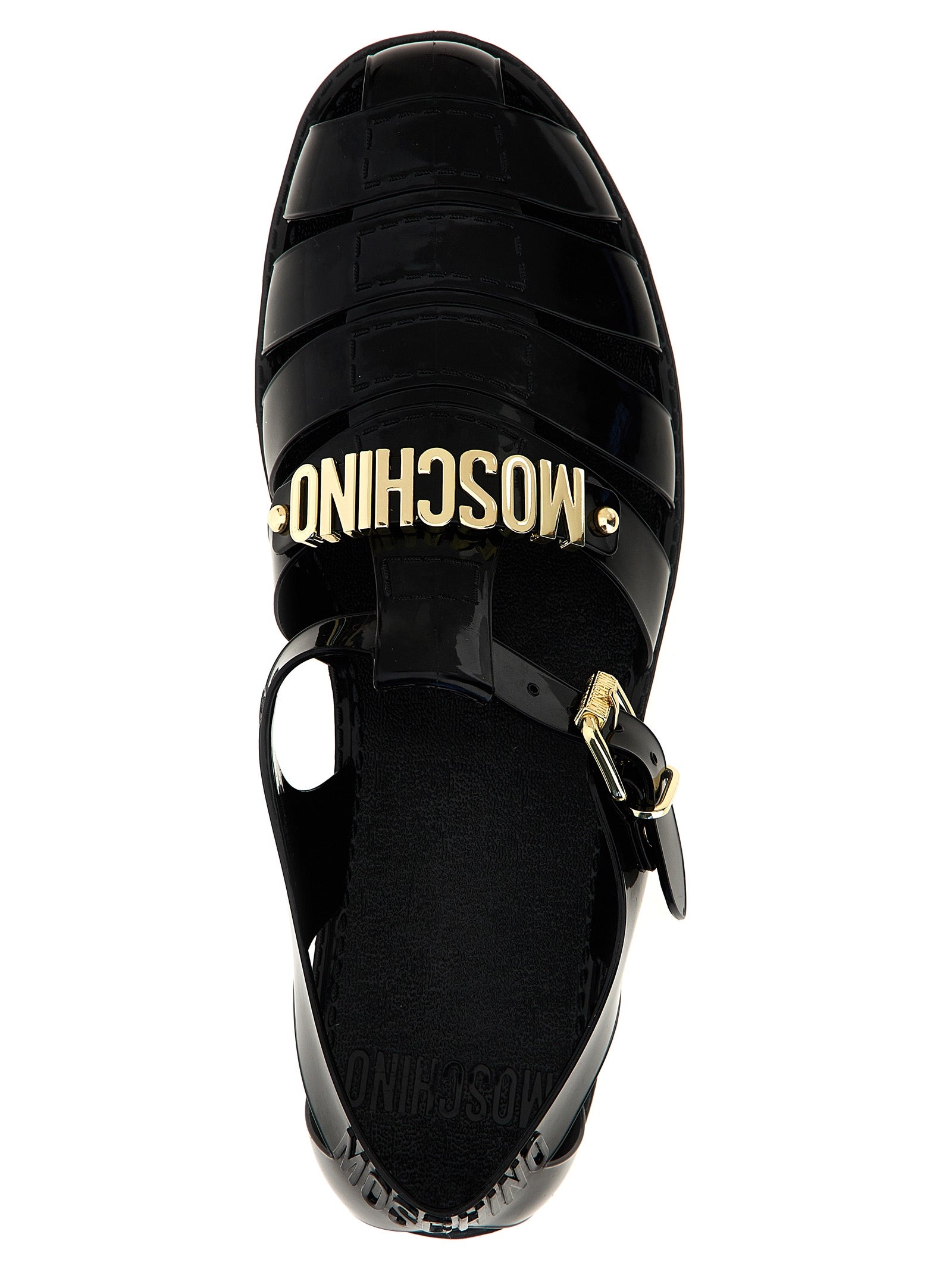 Moschino Black Pvc Flat Sandals