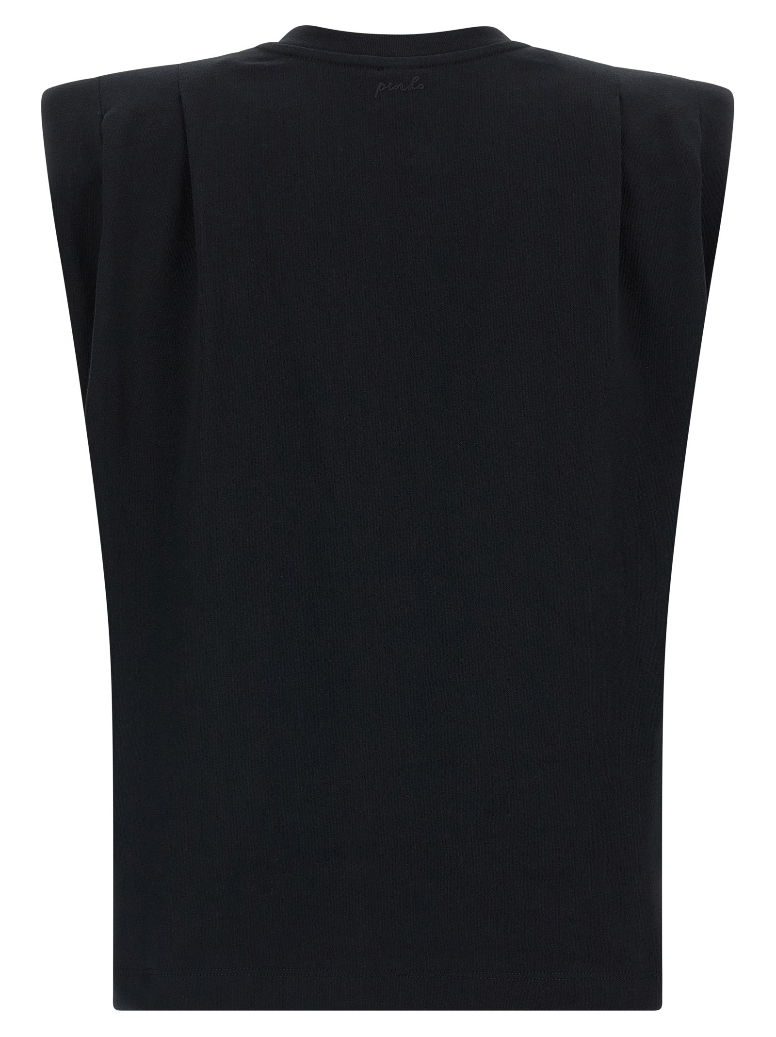 PINKO Black Cotton Sleeveles T-Shirt