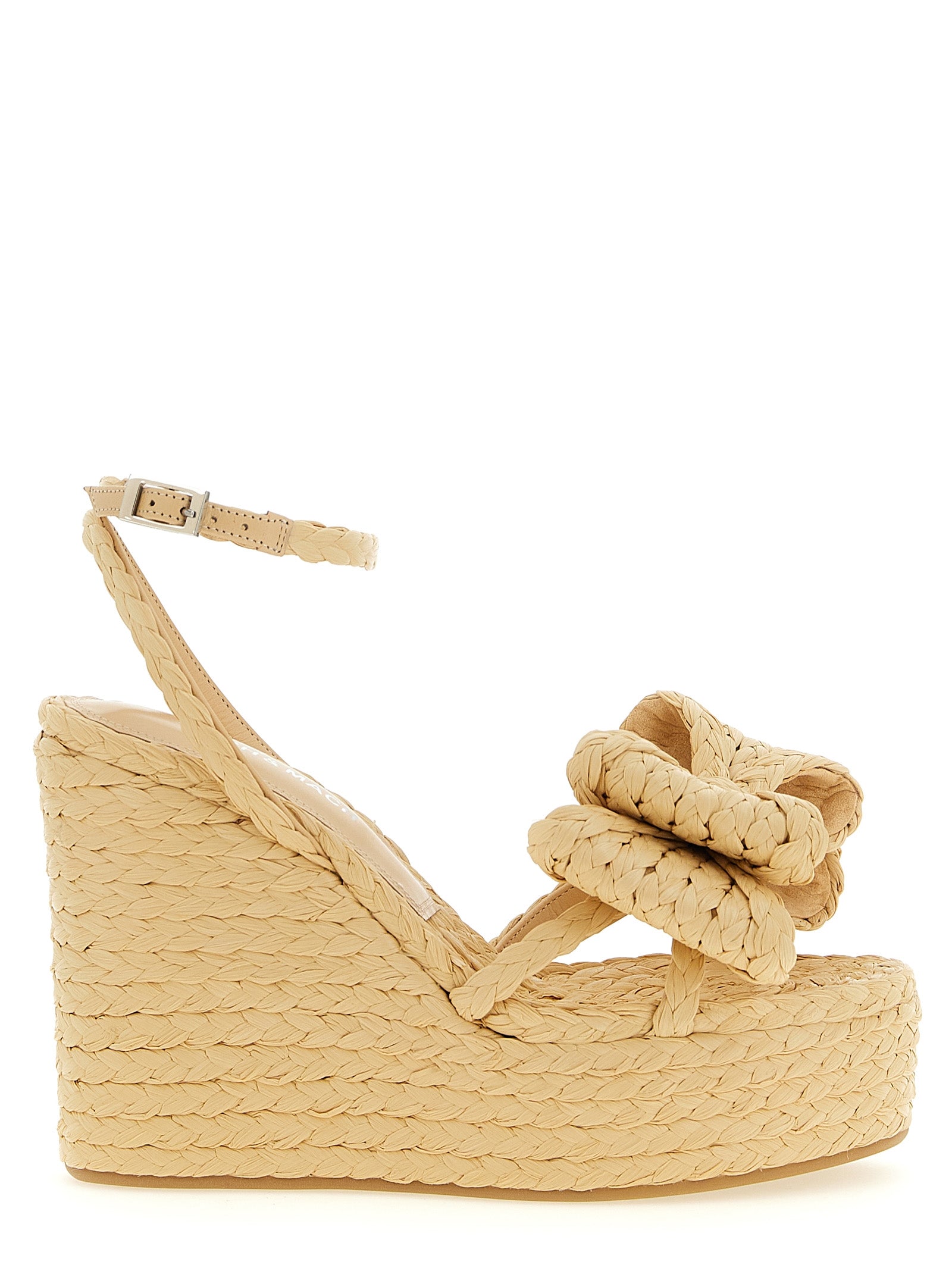 MACH & MACH Beige Raffia Wedge Sandals