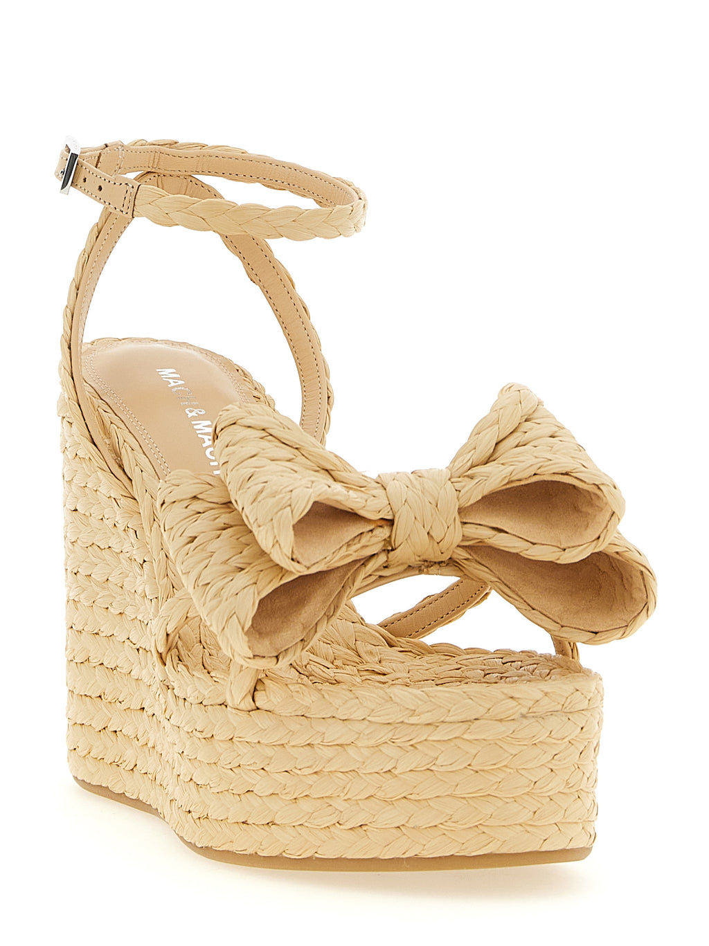 MACH & MACH Beige Raffia Wedge Sandals
