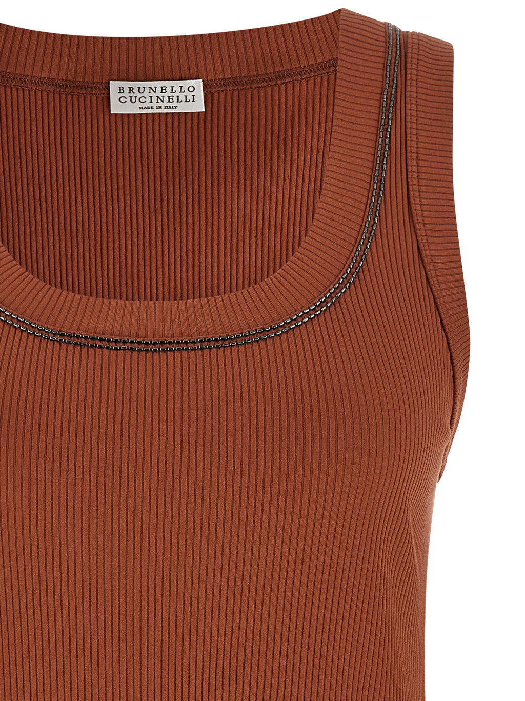 Brunello Cucinelli Brown Cotton Sleeveles T-Shirt