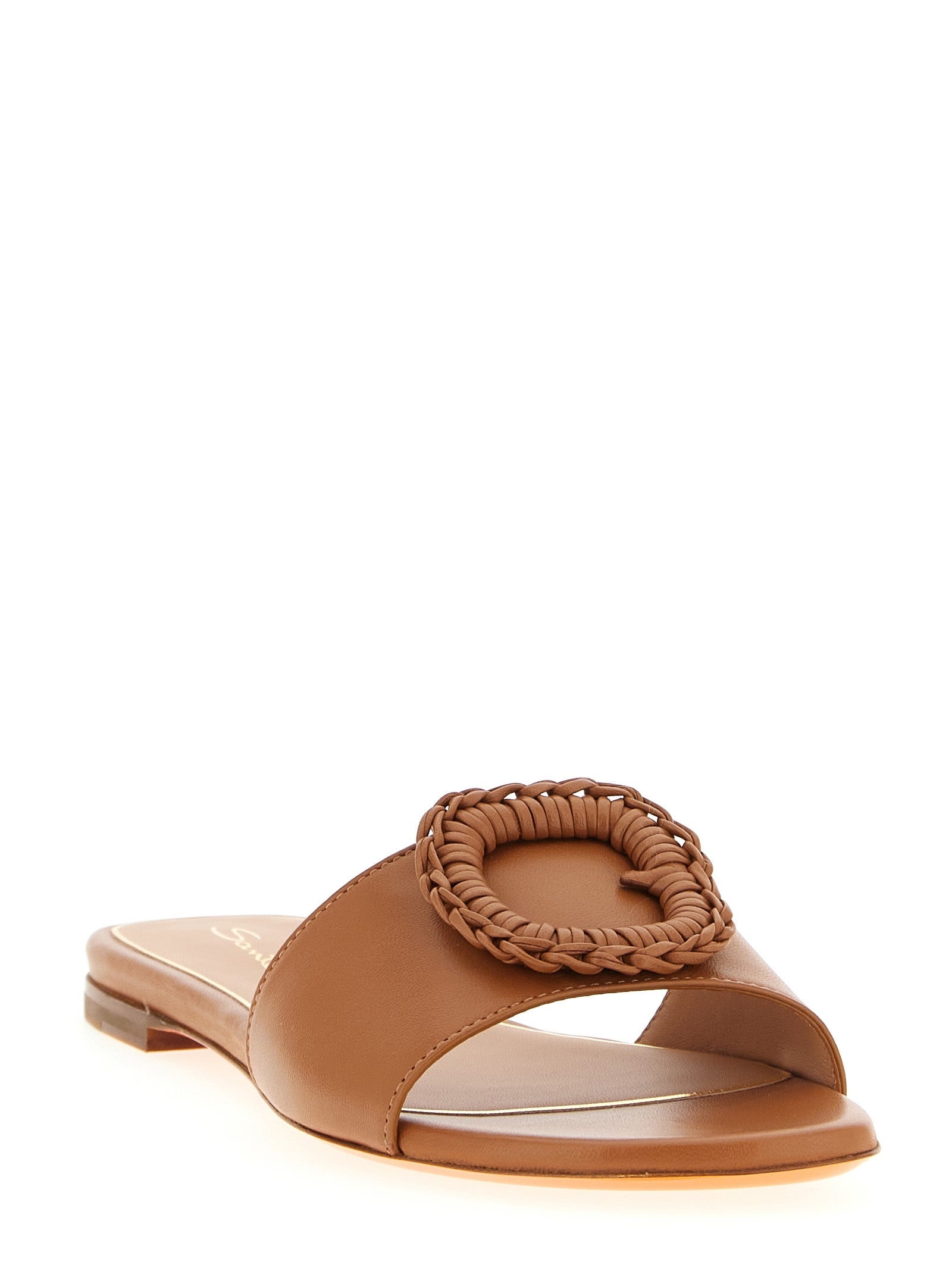 Santoni Brown Lamb Leather Slides