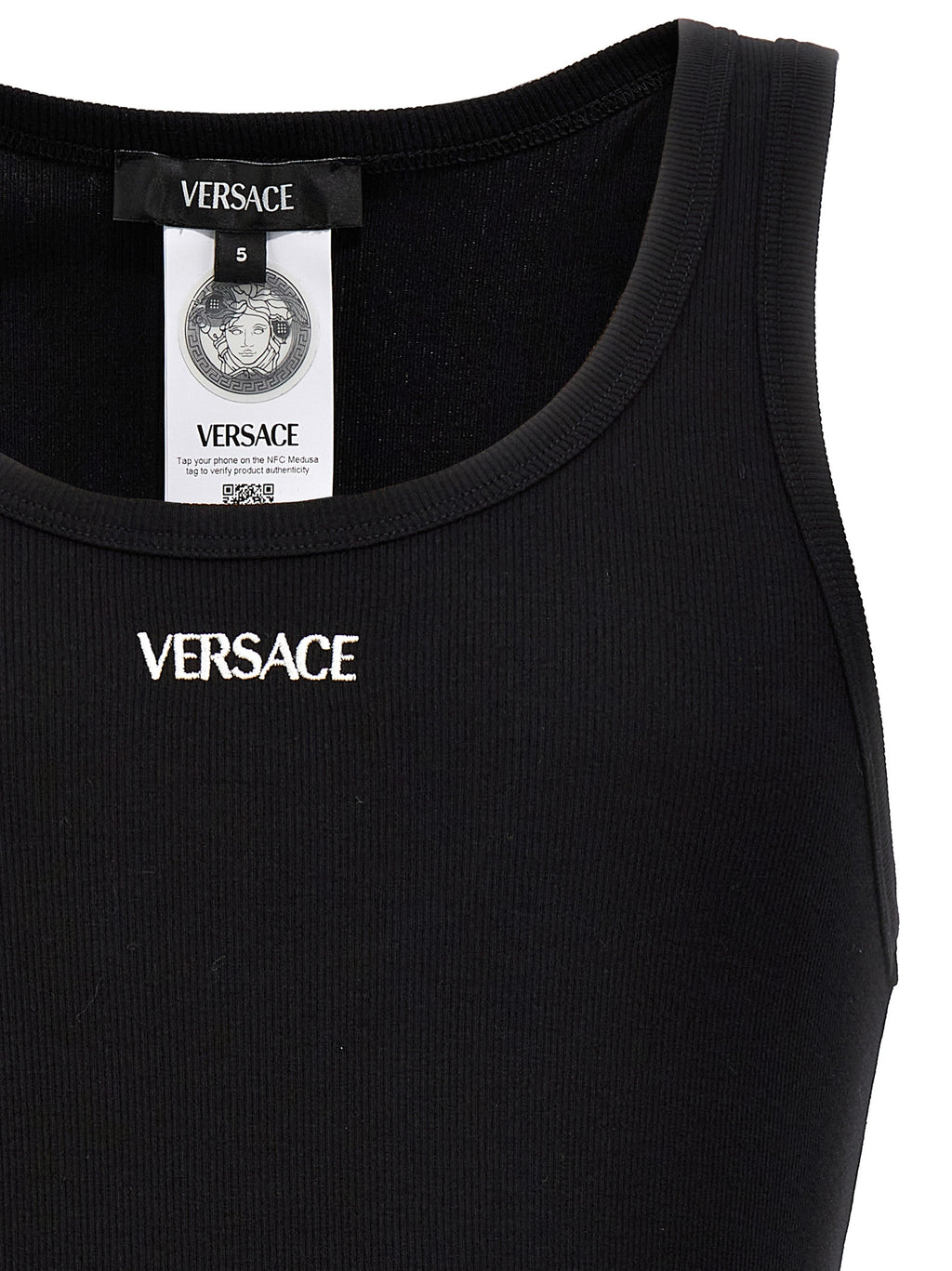 Versace Black Cotton Sleeveles T-Shirt