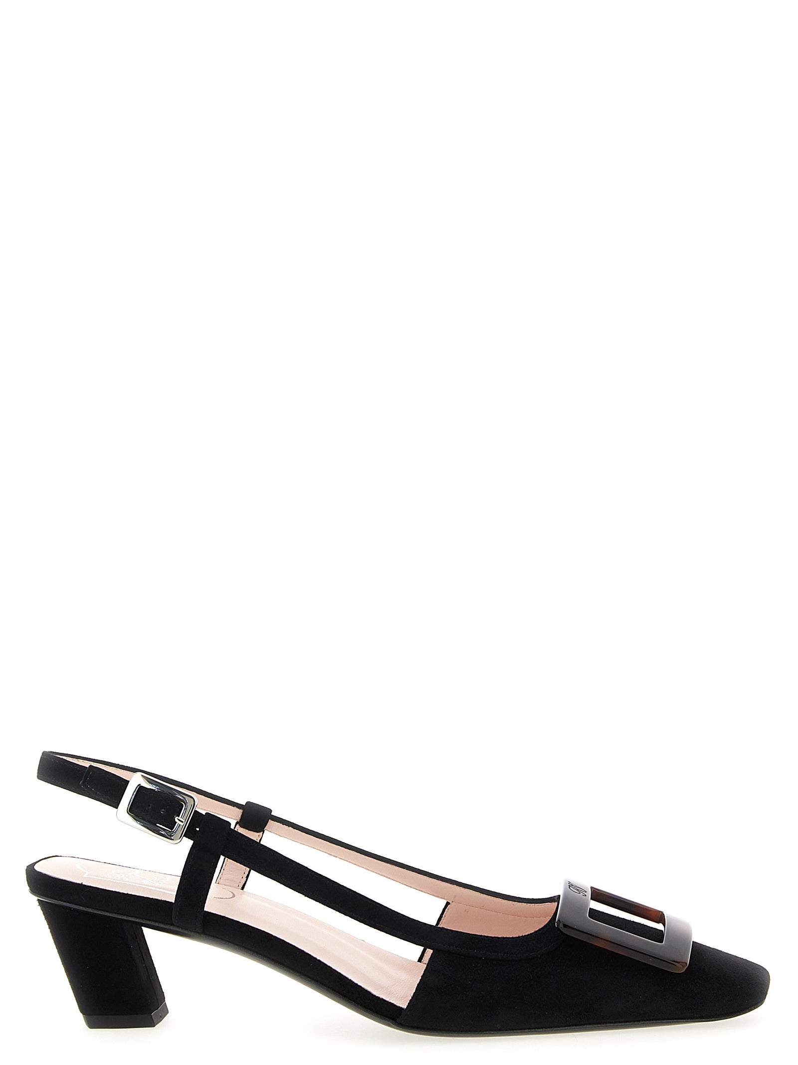 Roger Vivier Black Goatskin Mid Heel Pumps