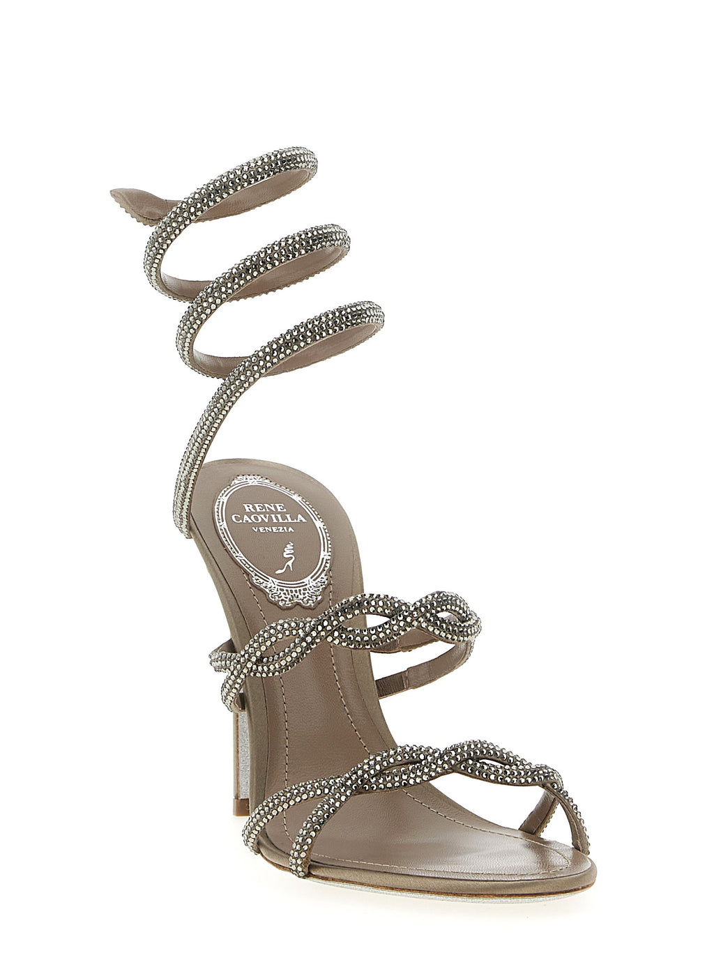 RENE CAOVILLA Gray Satin Stiletto Heel Sandals