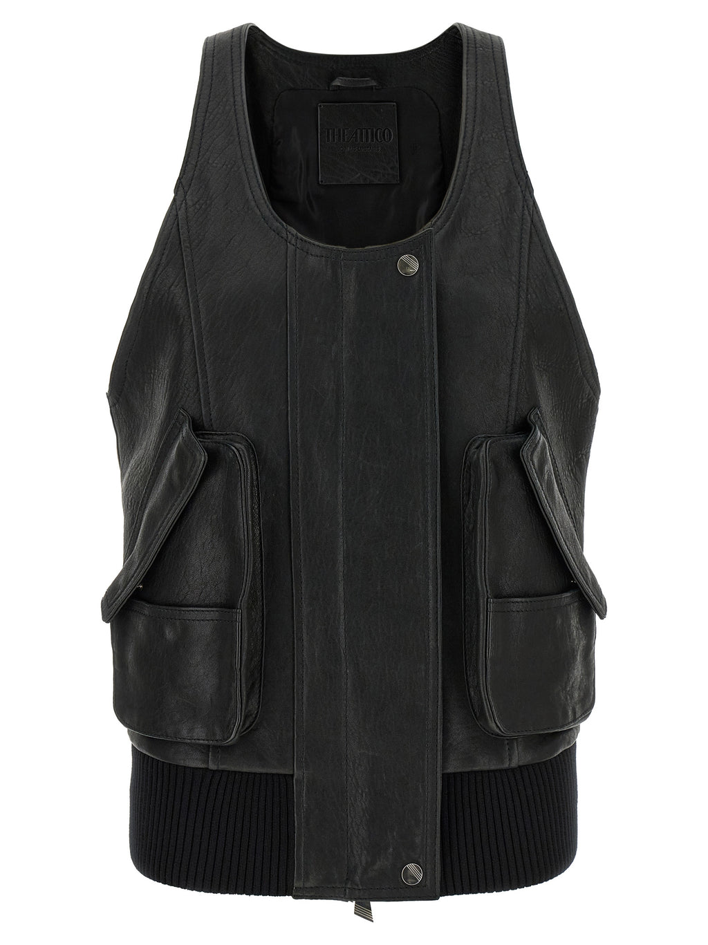 The Attico Black Lamb Leather Sleeveless Jacket