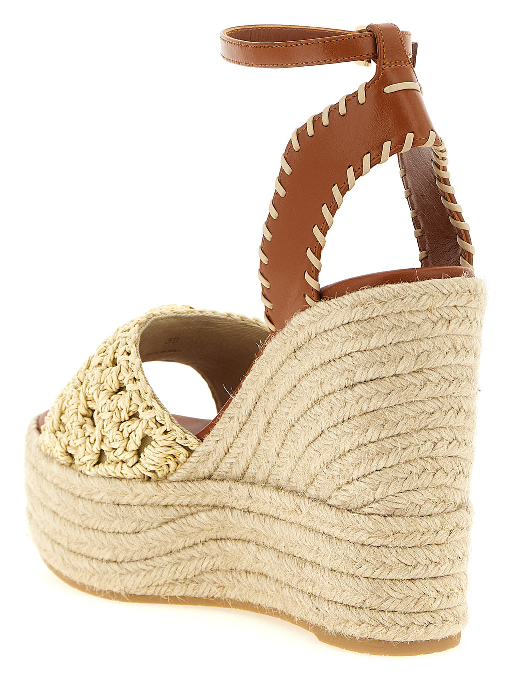 Versace Beige Lamb Leather Wedge Sandals