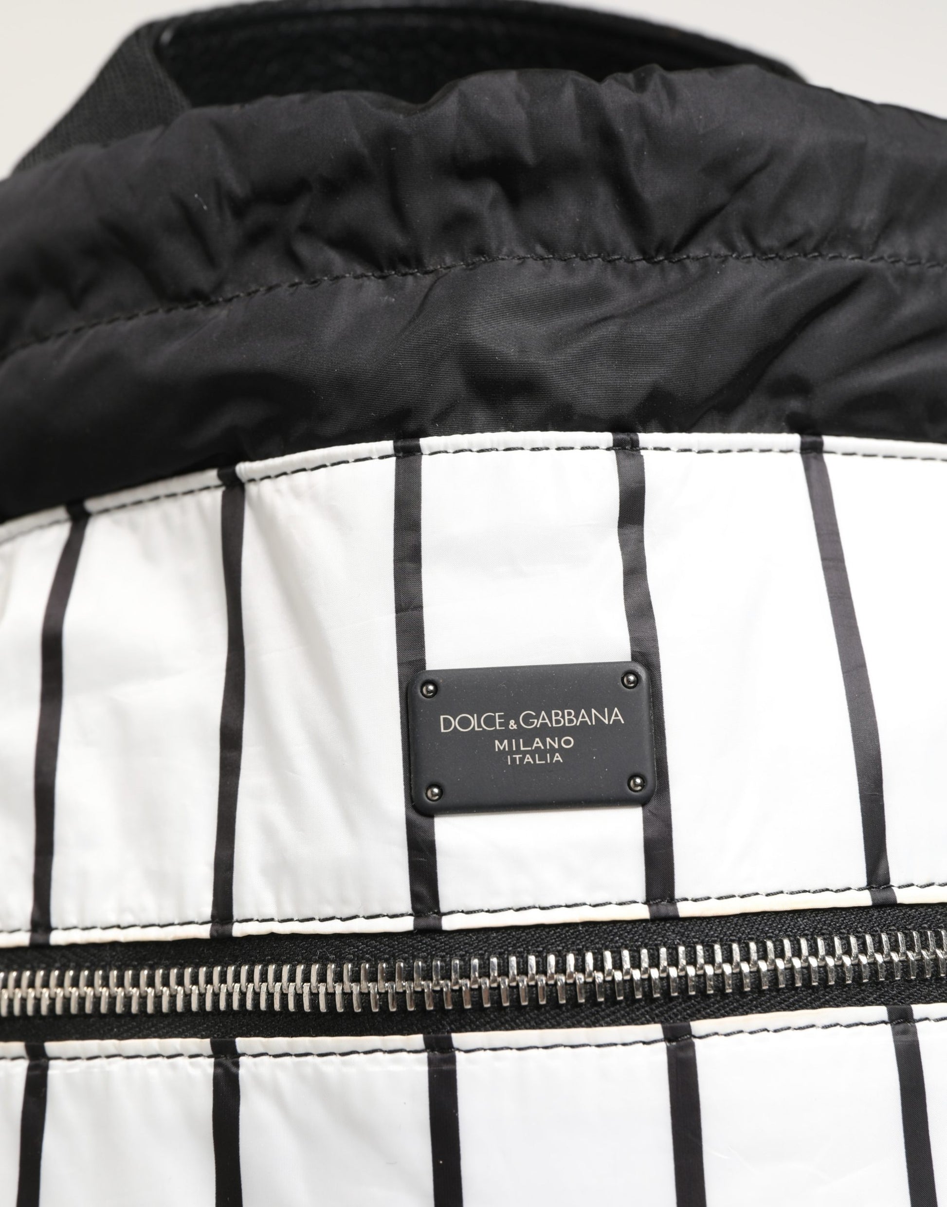 Dolce & Gabbana Black White Striped Polyester Drawstring Backpack Men Bag