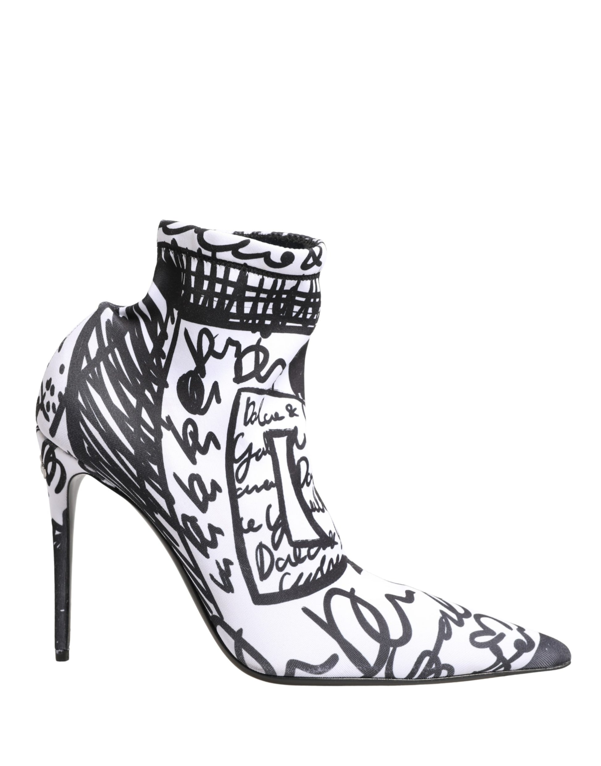 Dolce & Gabbana White Graffiti Stretch Ankle Boots Shoes