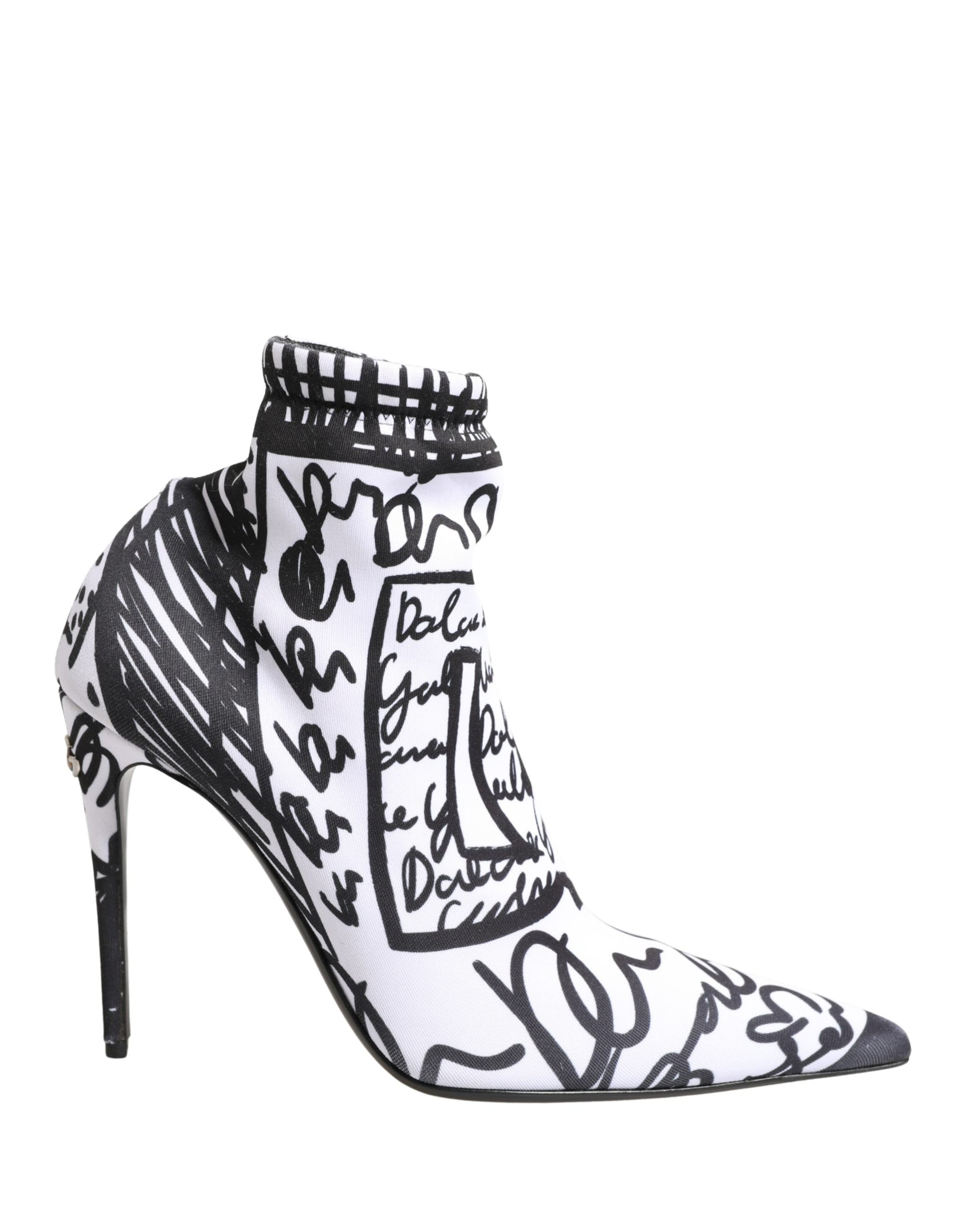 Dolce & Gabbana White Graffiti Stretch Ankle Boots Shoes