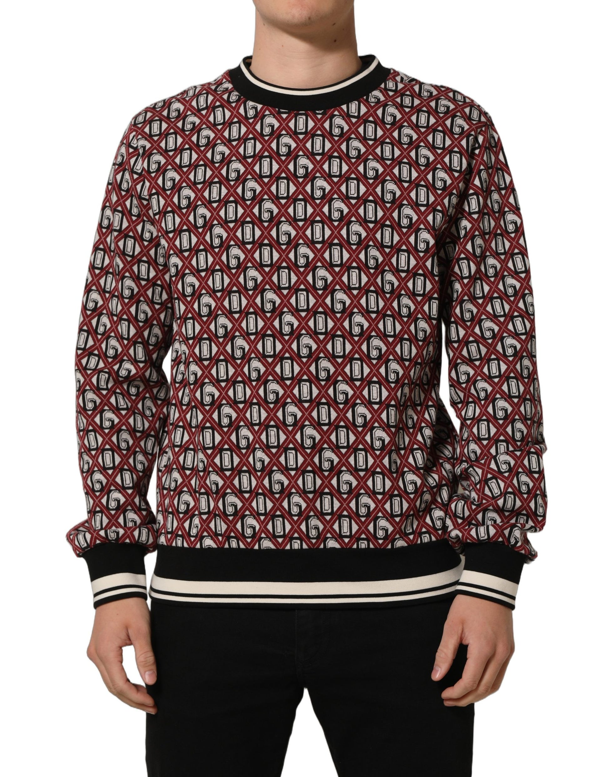 Dolce & Gabbana Red Logo Cotton Jacquard Sweatshirt Sweater