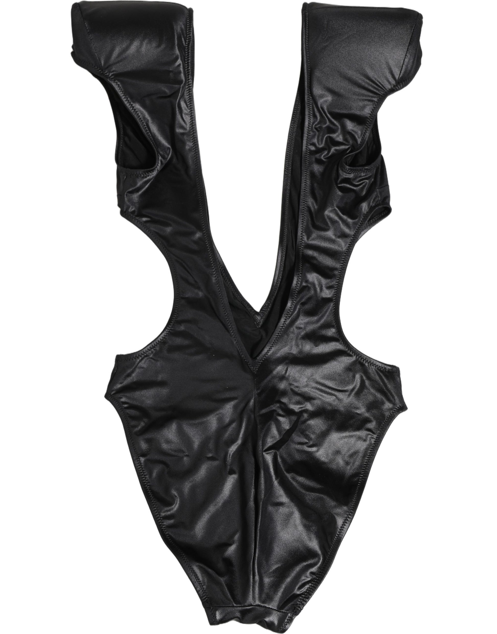 Dolce & Gabbana Black Deep V-Neck Cutout One Piece Swimwear