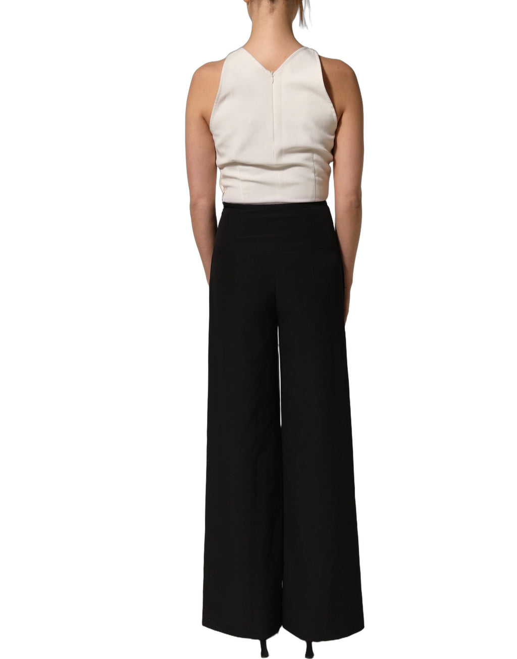 Atos Lombardini White Black Plunging Neck Sleeveless Bodysuit Dress