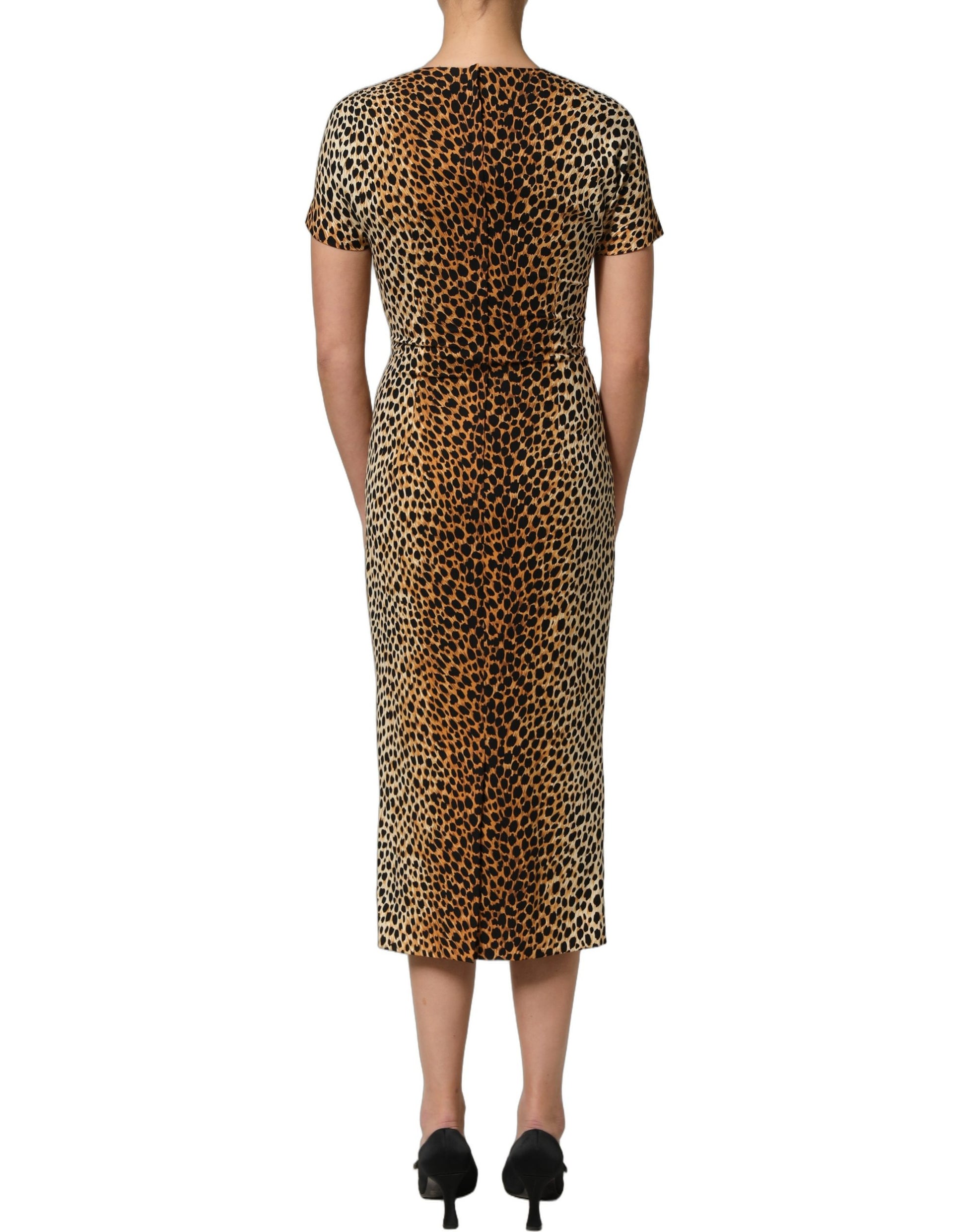 Dolce & Gabbana Brown Leopard Print Silk Sheath Midi Dress