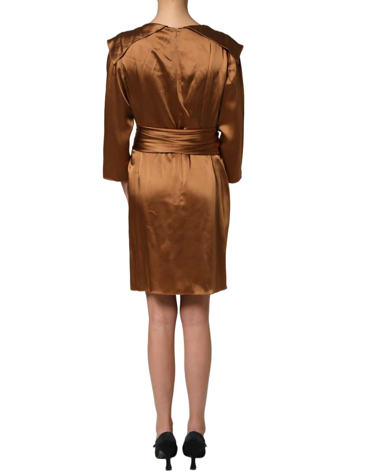 Emporio Armani Braun Satin Azetat Wickel-Minikleid mit Gürtel