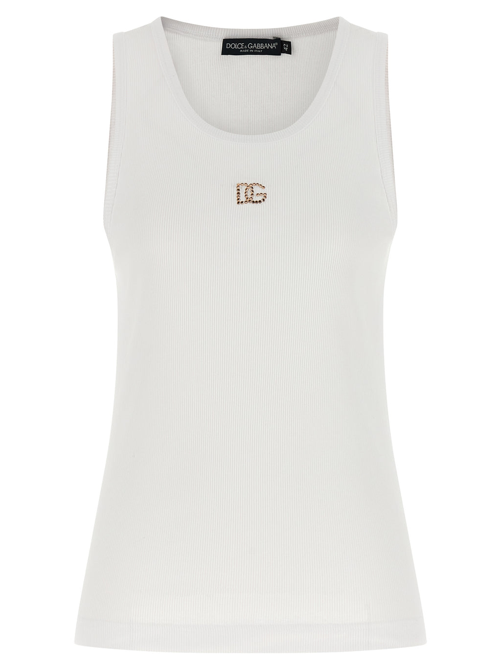 Dolce & Gabbana White Cotton Sleeveles T-Shirt