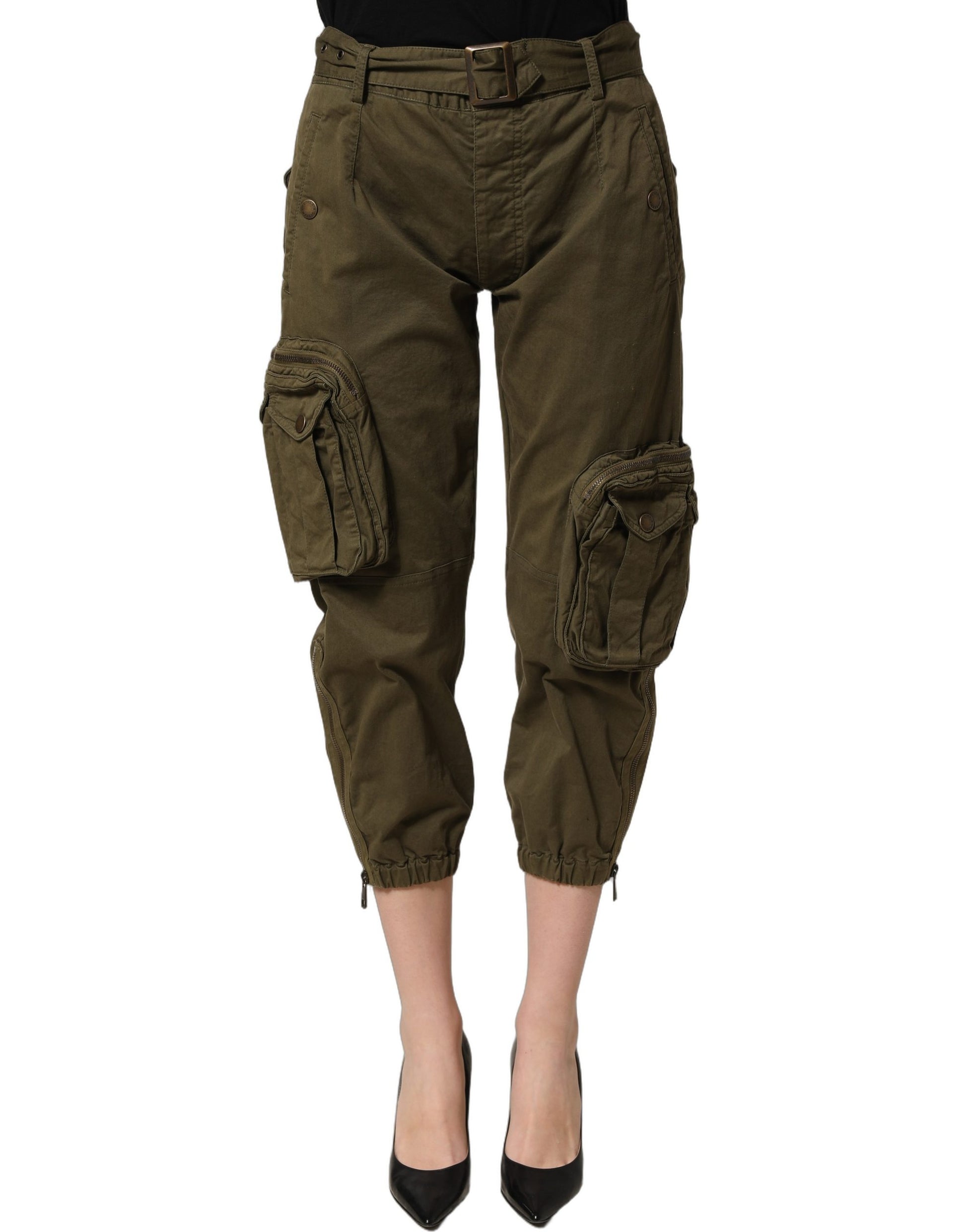 Dolce & Gabbana Olive Green High Waist Cargo Trouser Pants