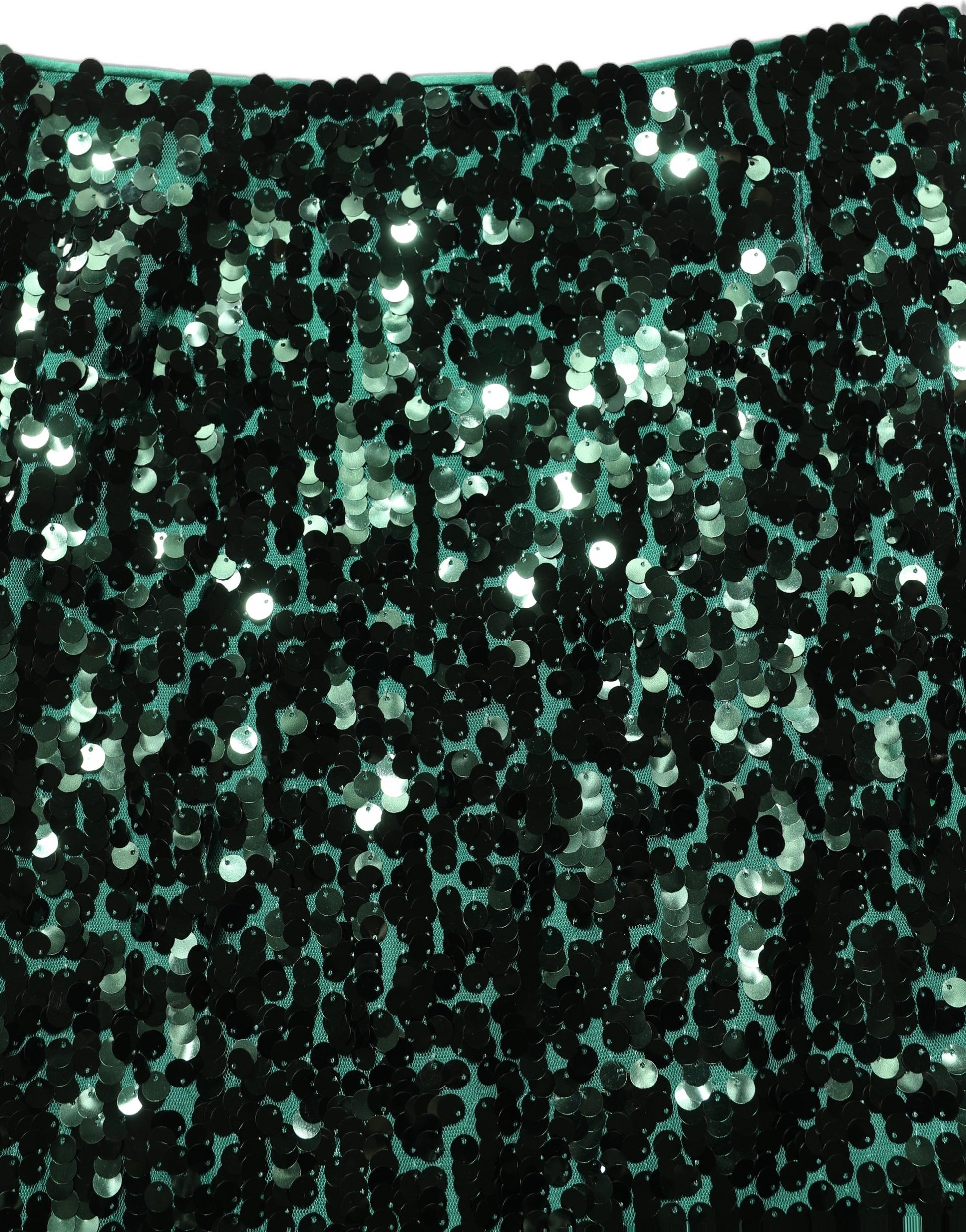 Dolce & Gabbana Green Sequin High Waist Pencil Cut Midi Skirt