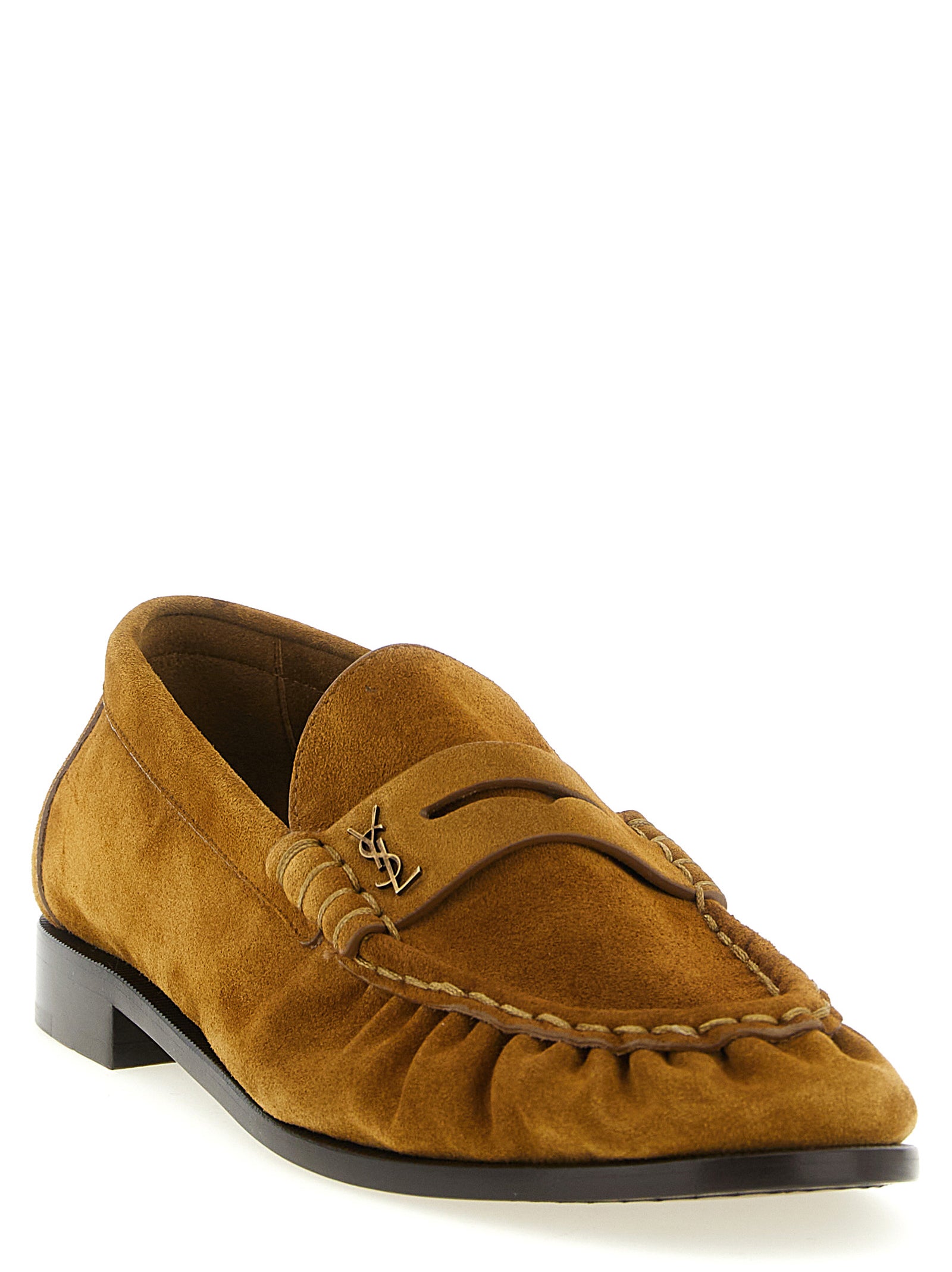 Saint Laurent Brown Calfskin Slip-On Loafers