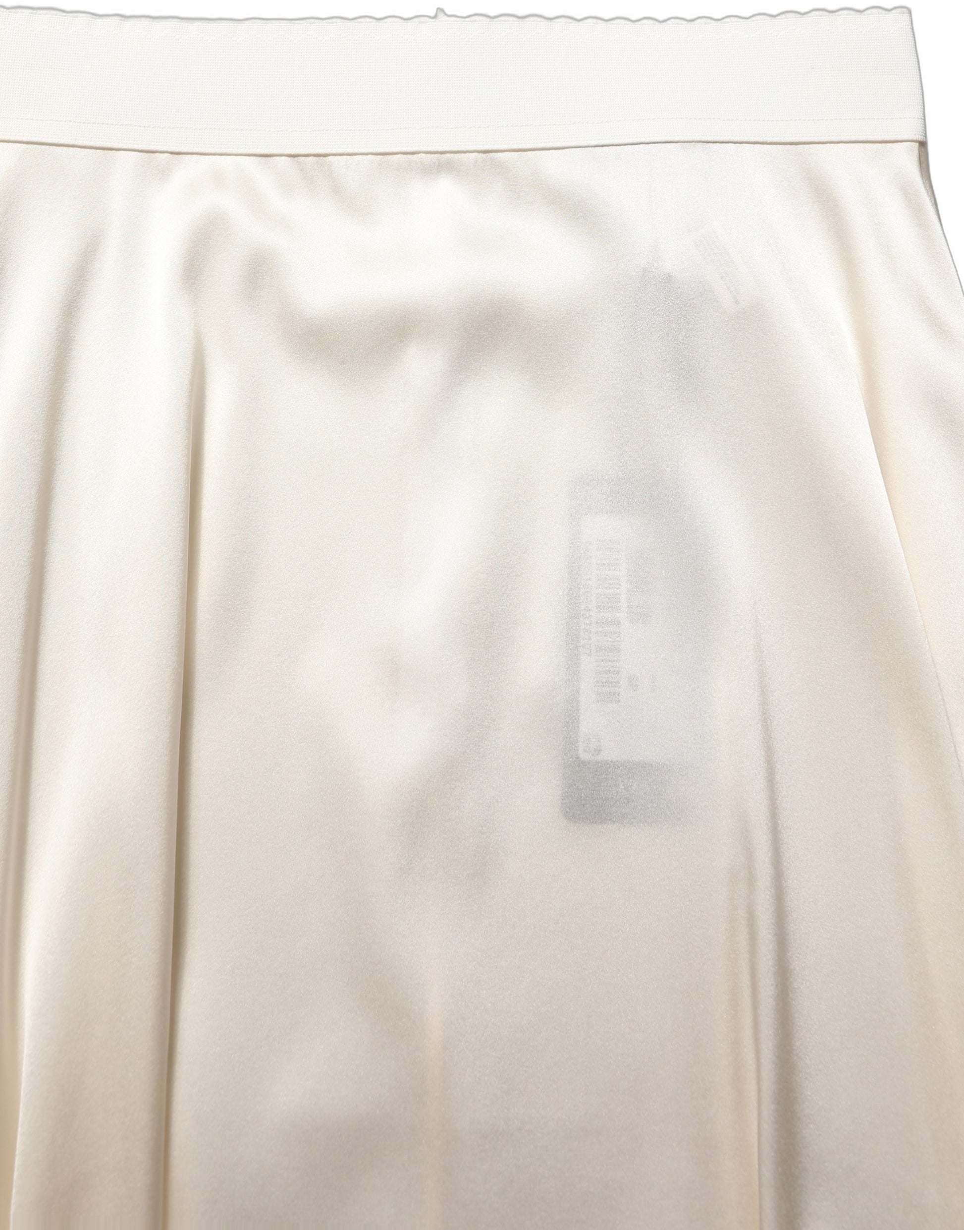 Dolce & Gabbana Off White Lace Trimmed Satin High Waist Skirt