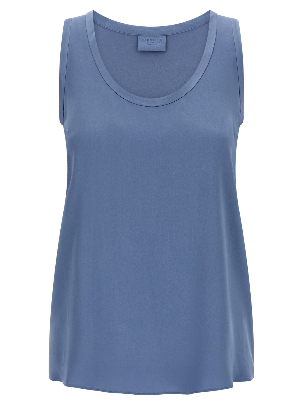 Brunello Cucinelli Blue Silk Sleeveles T-Shirt