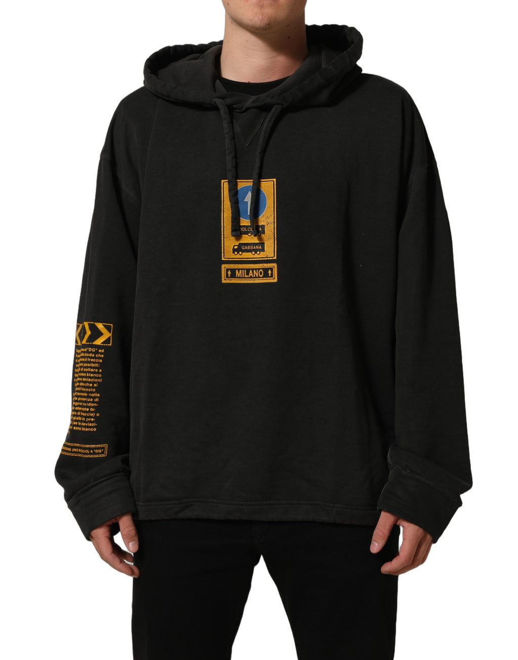 Dolce & Gabbana Schwarzer Oversize-Kapuzenpullover aus Baumwolle mit Logo