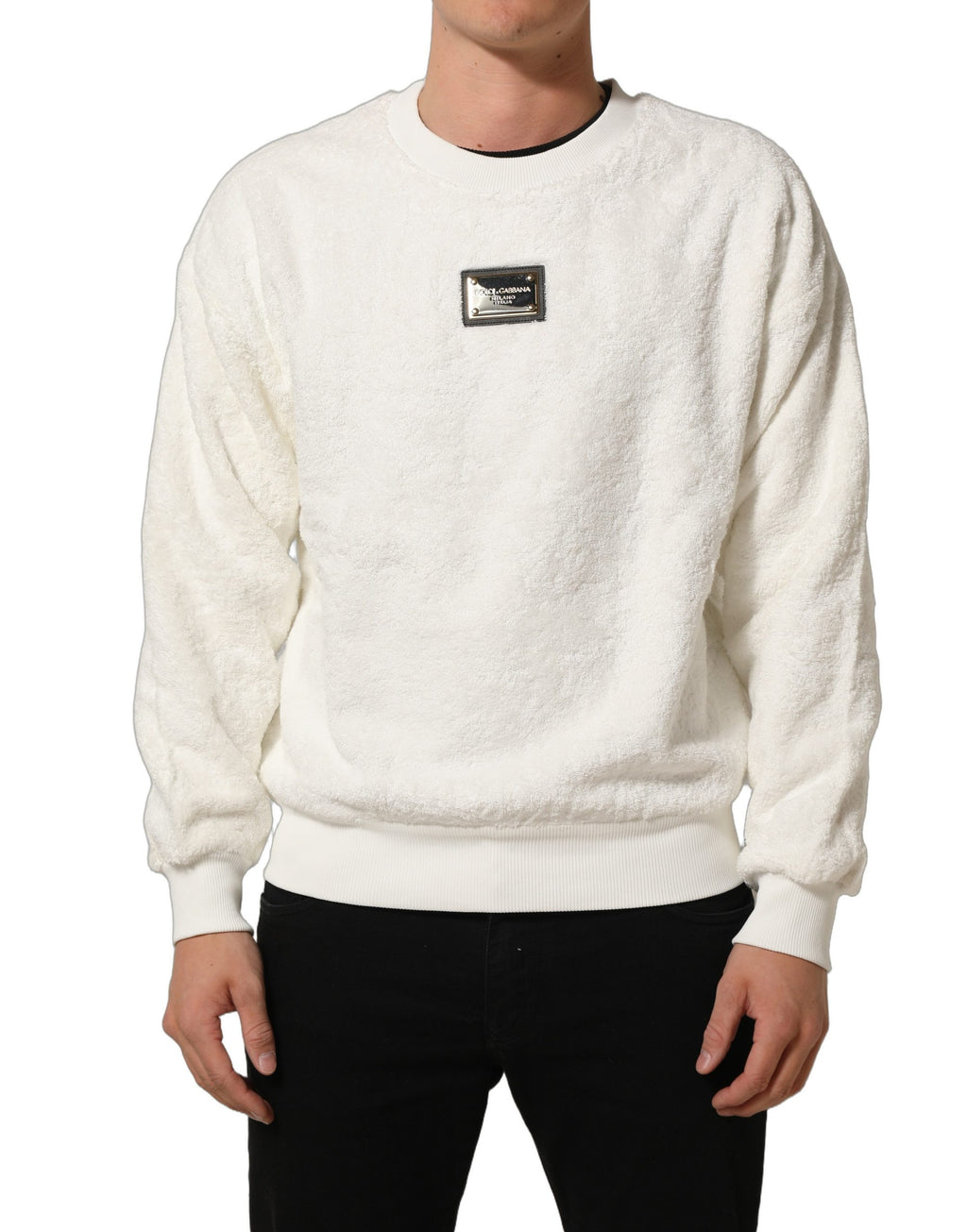 Dolce & Gabbana Sweatshirt mit Logo-Plakette und Rundhalsausschnitt Weiß