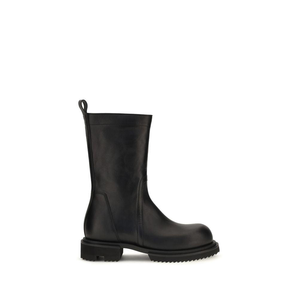 Rick Owens Schwarze Kalbsleder-Boots Bos Taurus mit flacher Sohle