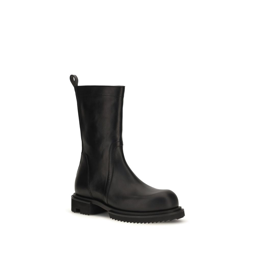 Rick Owens Schwarze Kalbsleder-Boots Bos Taurus mit flacher Sohle