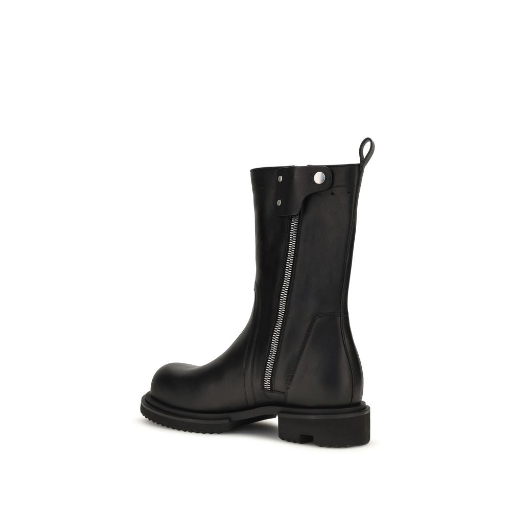 Rick Owens Schwarze Kalbsleder-Boots Bos Taurus mit flacher Sohle