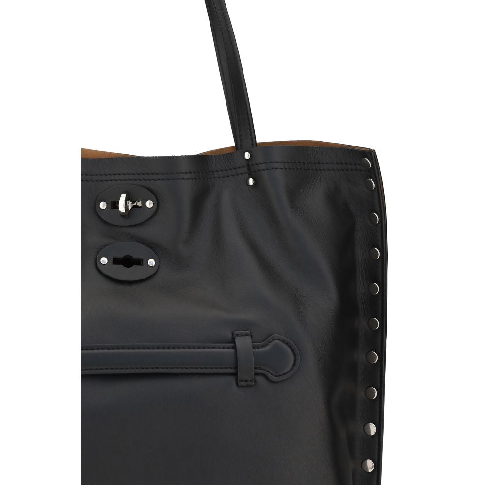 Zanellato Schultertasche aus schwarzem Kalbsleder Bos Taurus