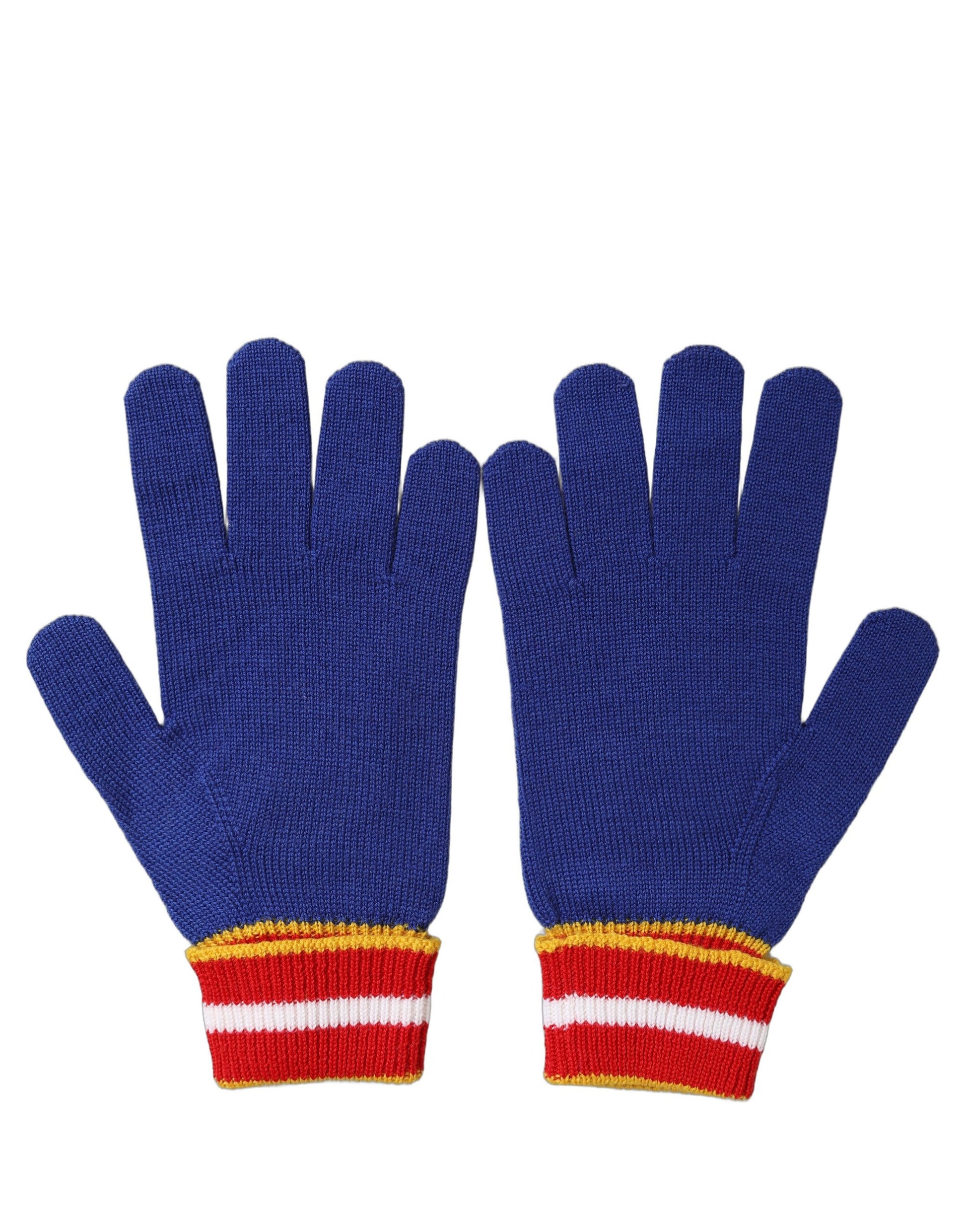 Dolce & Gabbana Blue Striped Wool DG Logo Embroidered Gloves