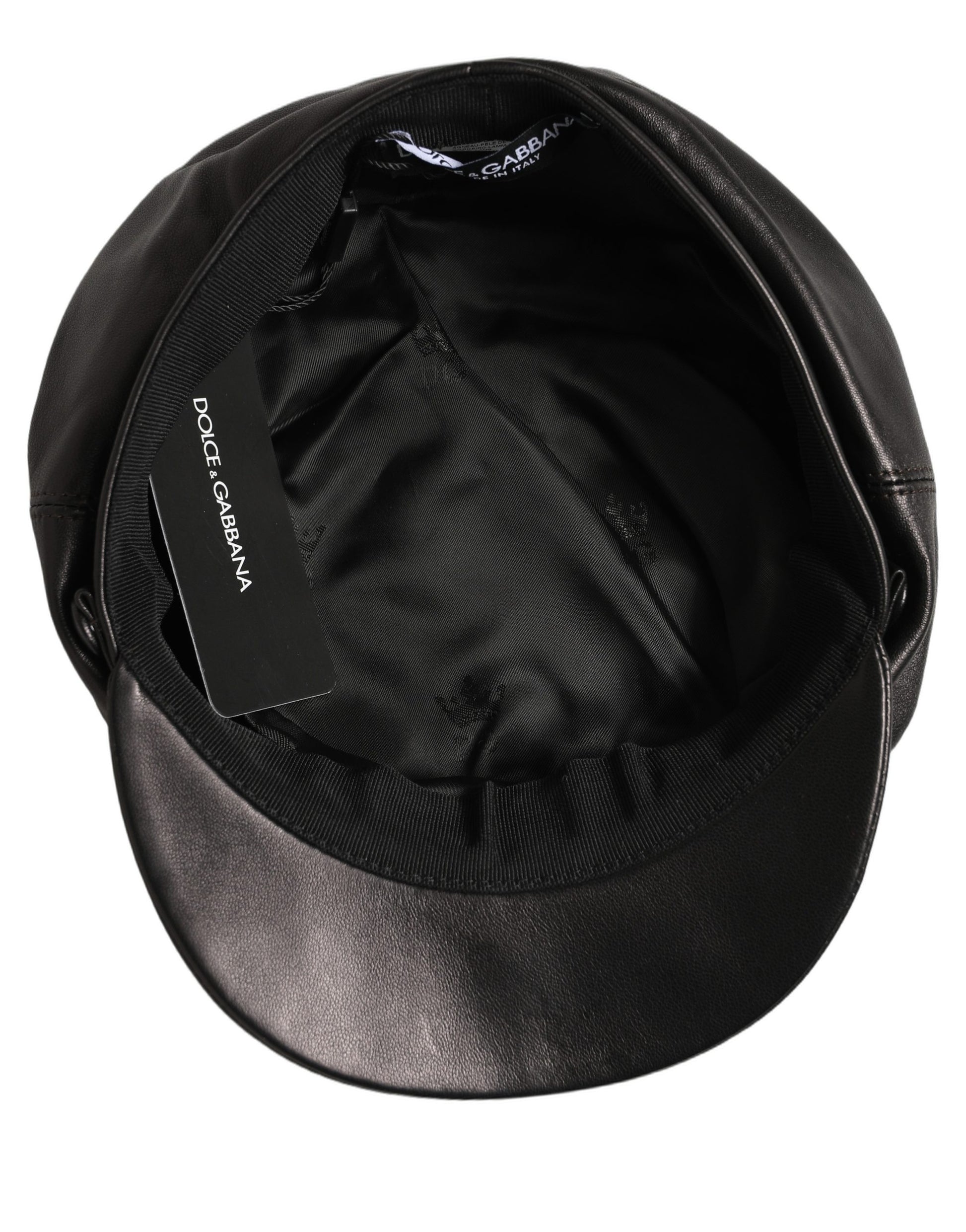 Dolce & Gabbana Black Lambskin Leather Newsboy Capello Hat