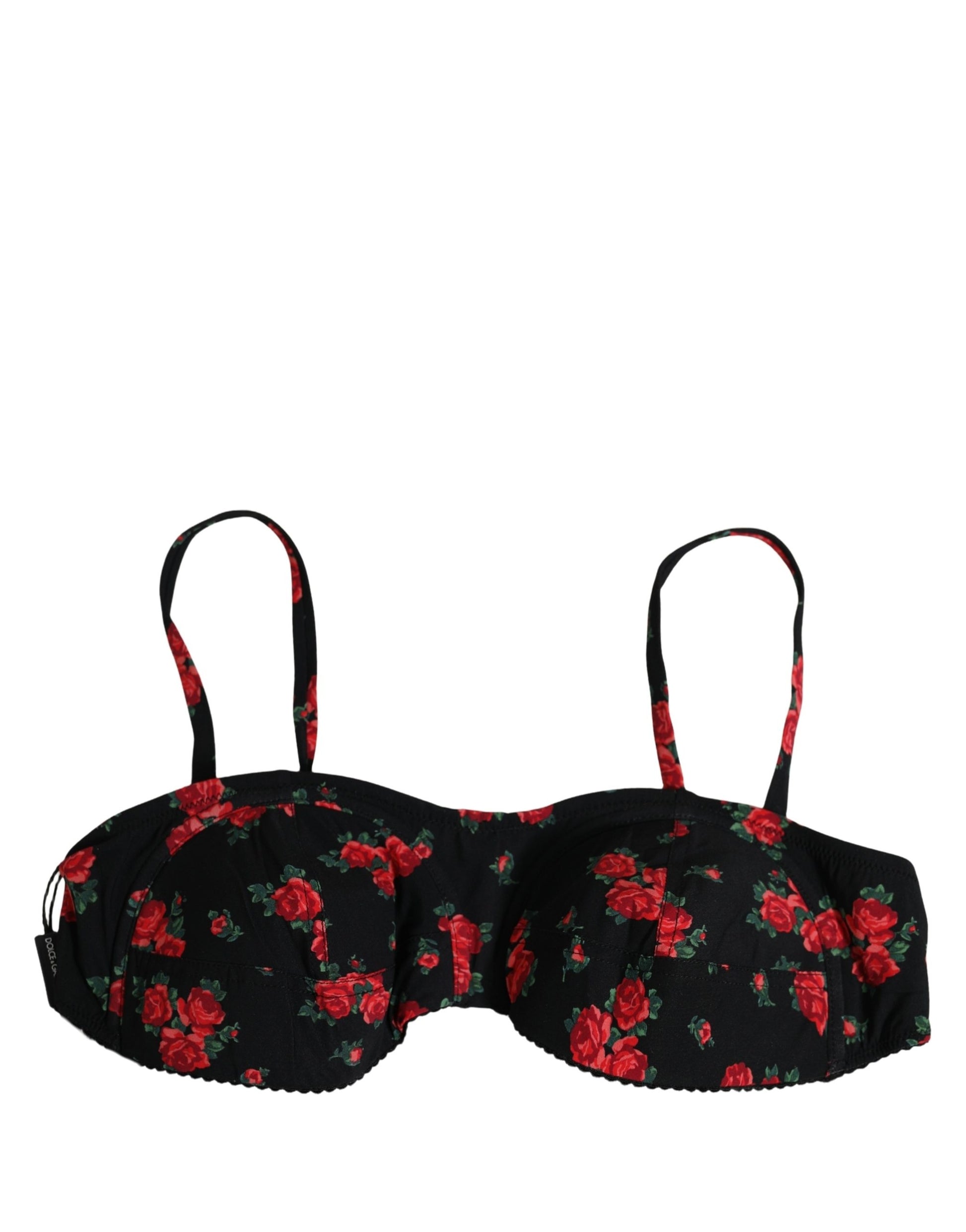 Dolce & Gabbana Black Floral Print Underwire Beachwear Bikini Top