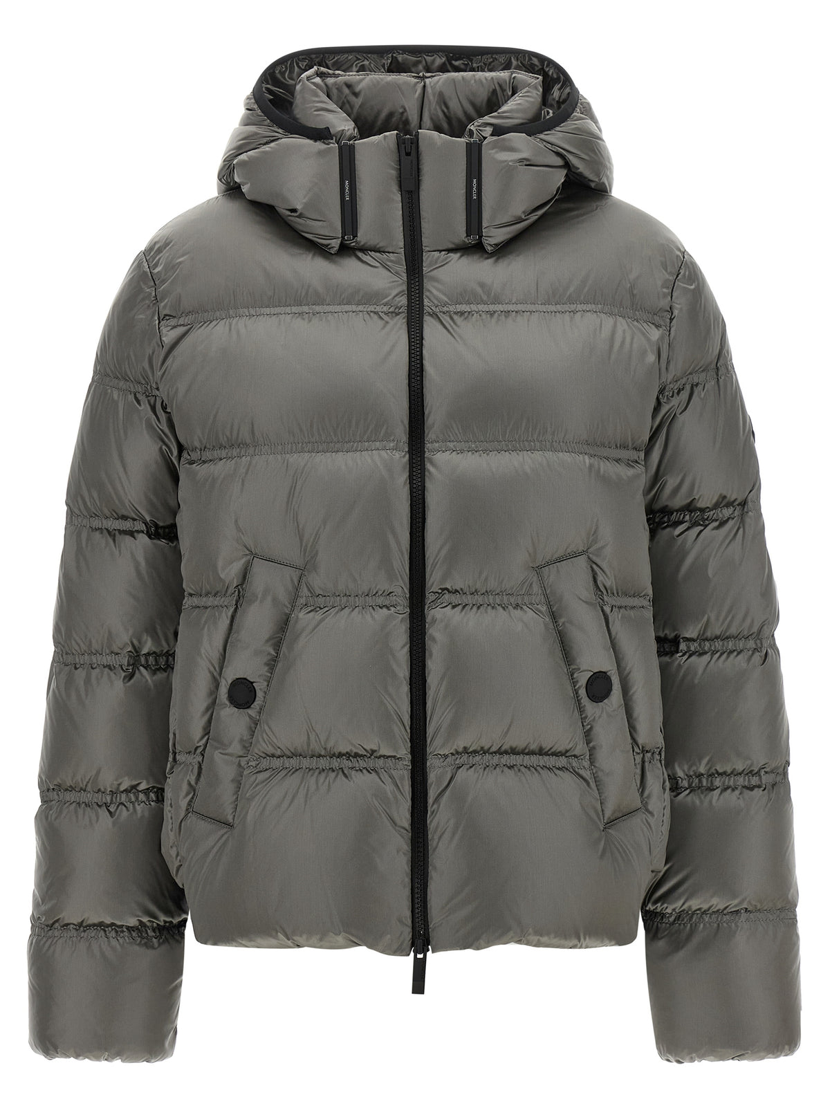Moncler Graue Polyamid-Jacke in voller Länge