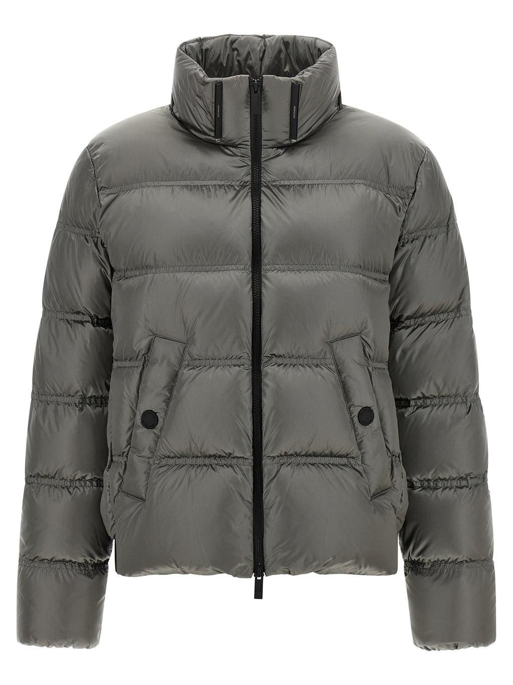 Moncler Graue Polyamid-Jacke in voller Länge