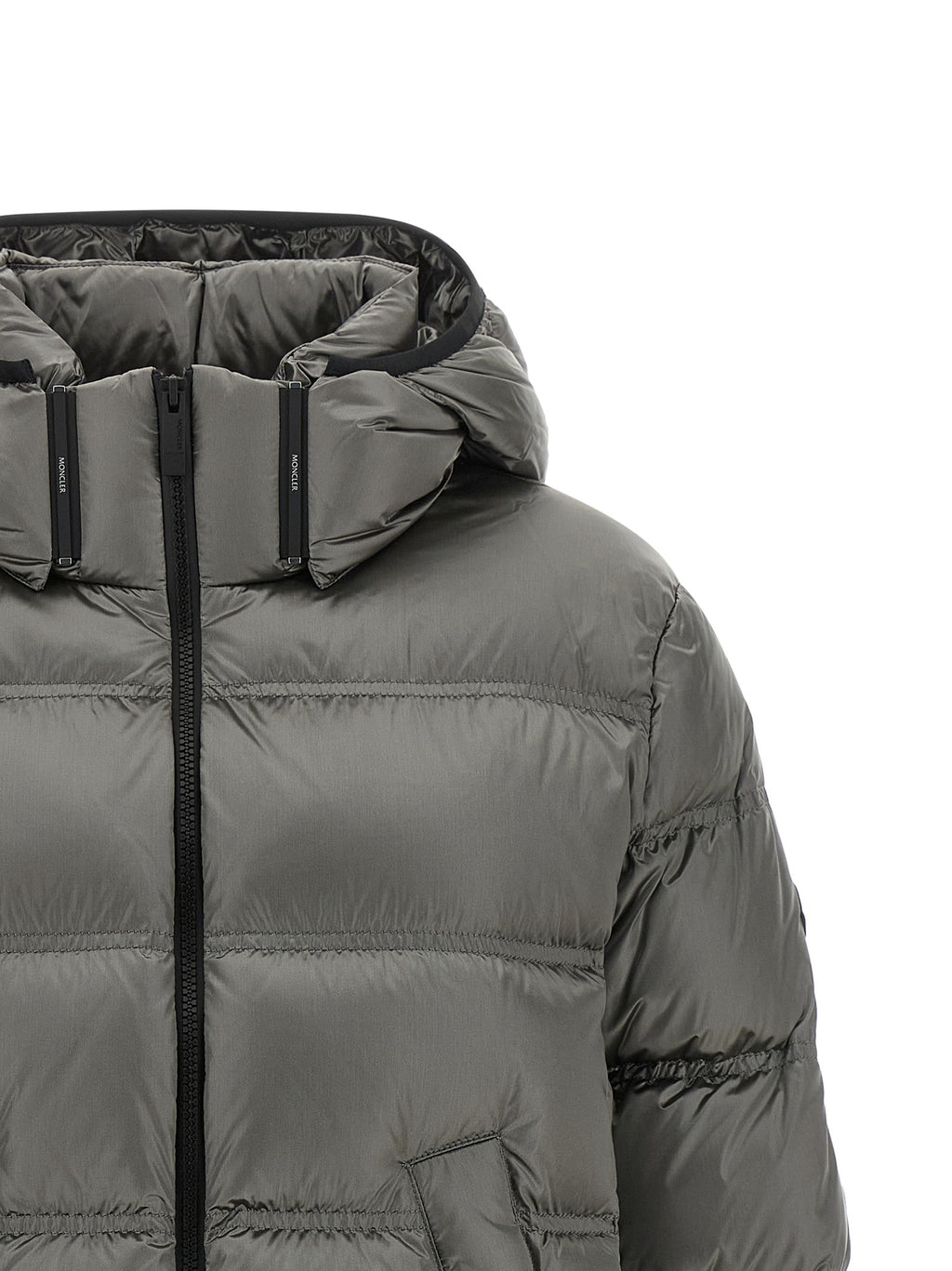 Moncler Graue Polyamid-Jacke in voller Länge