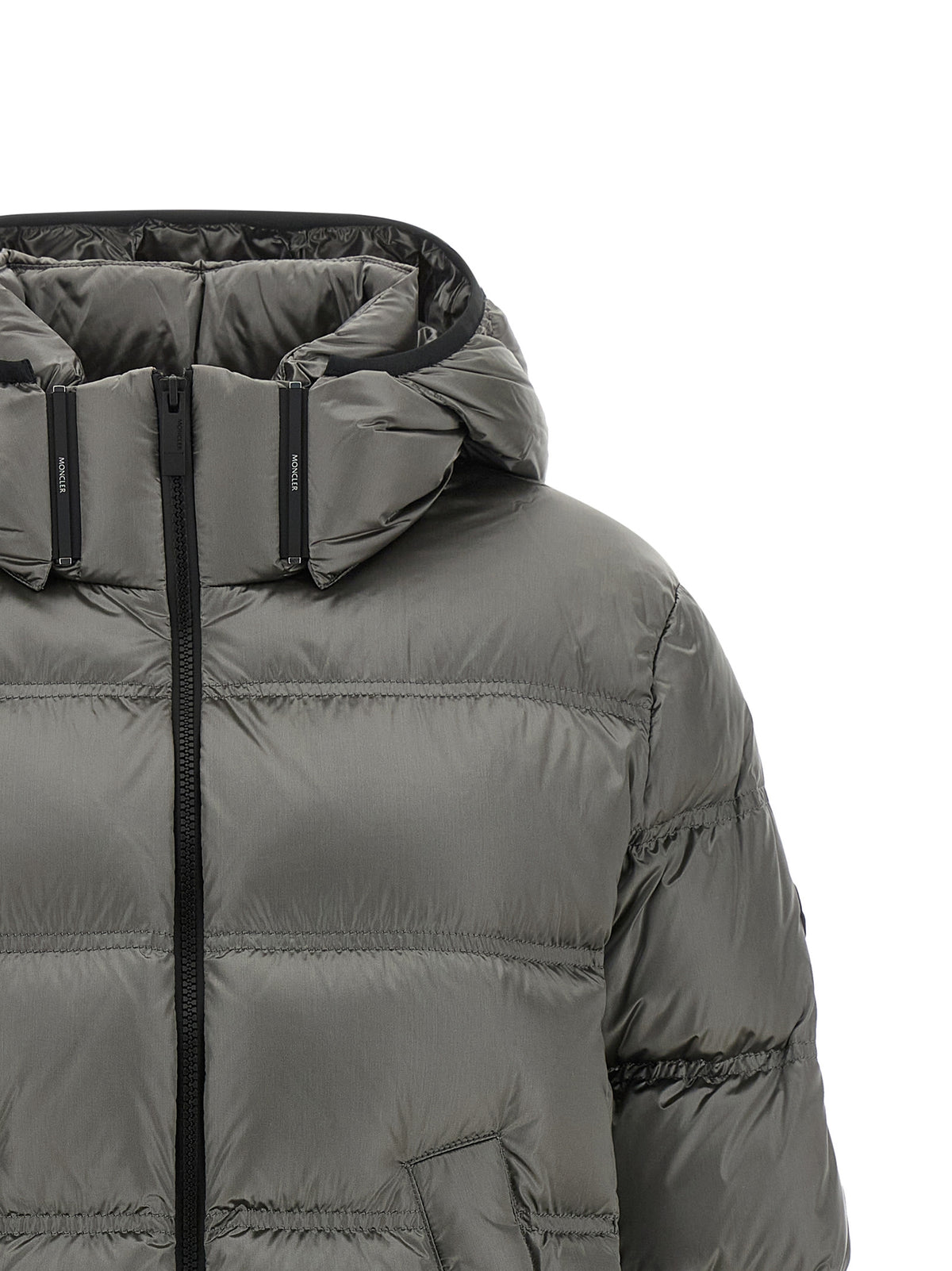 Moncler Graue Polyamid-Jacke in voller Länge