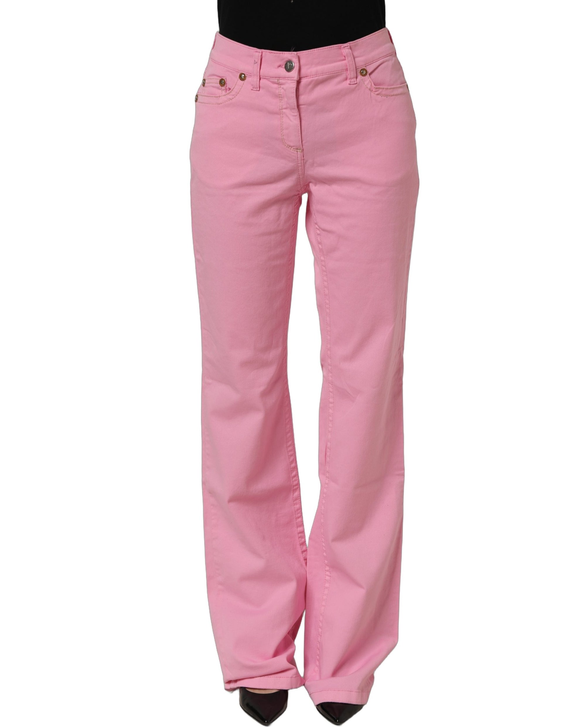 GF Ferre Pink Mid-Waisted Flared Denim Casual Jeans