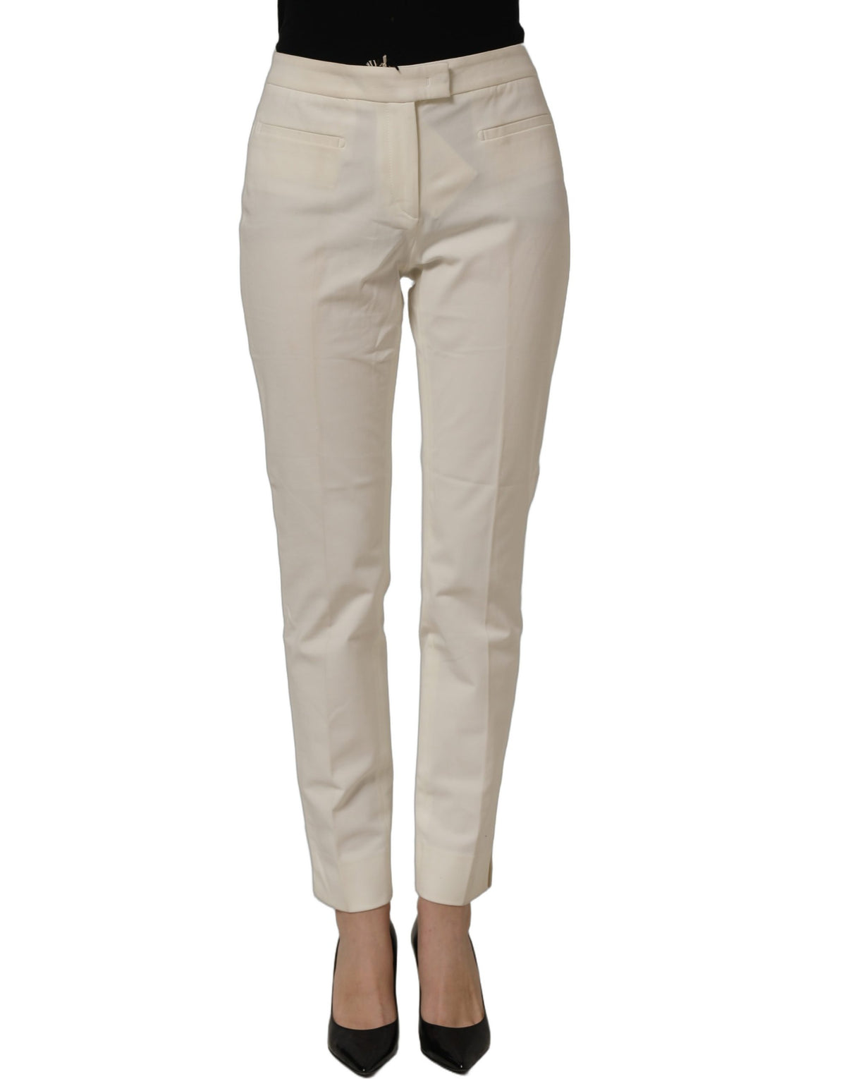 Peserico Off White MidWaist Tapered Women Chino Trouser Pants