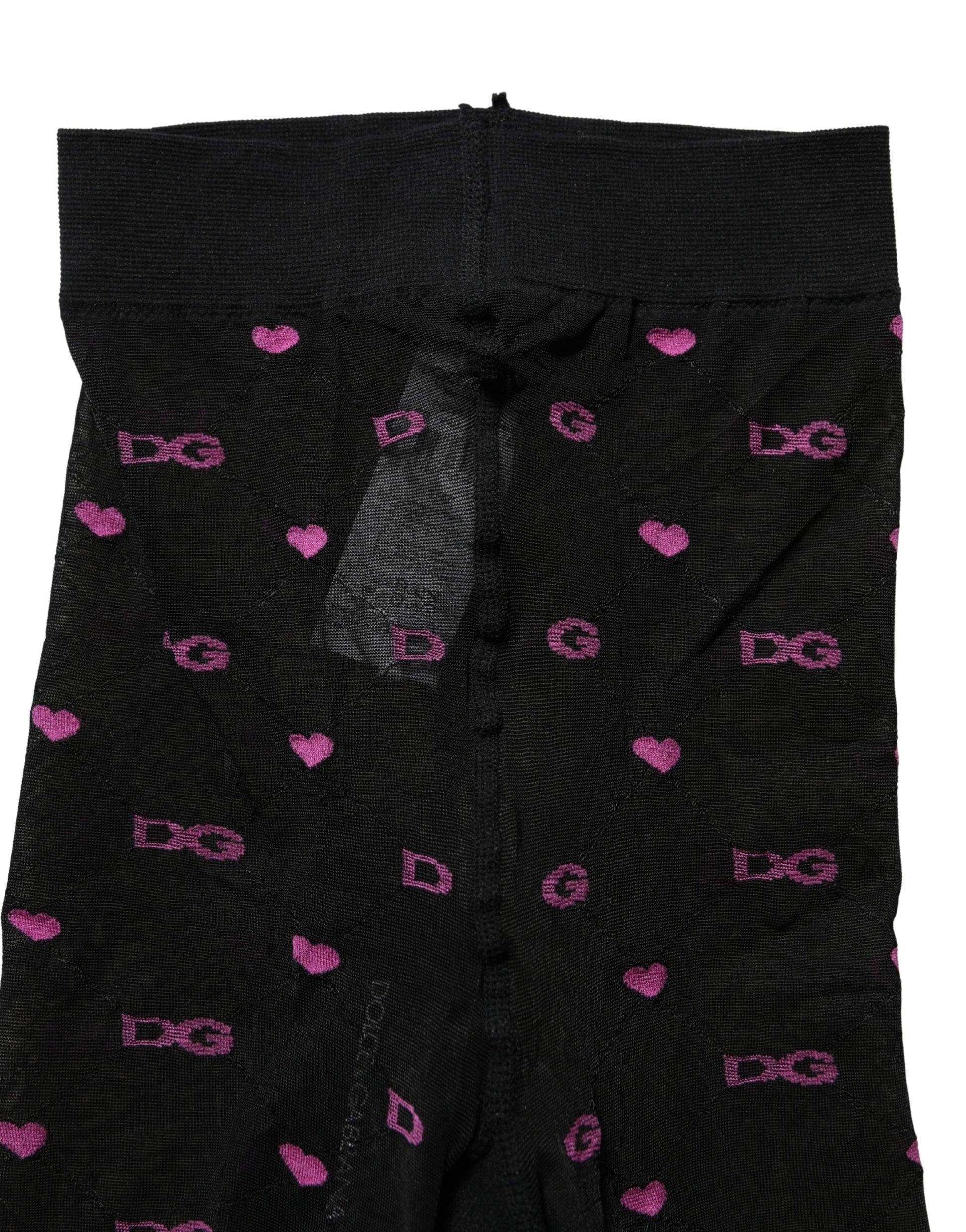 Dolce & Gabbana Black Nylon Hearts Tights Stocking Pantyhose Socks