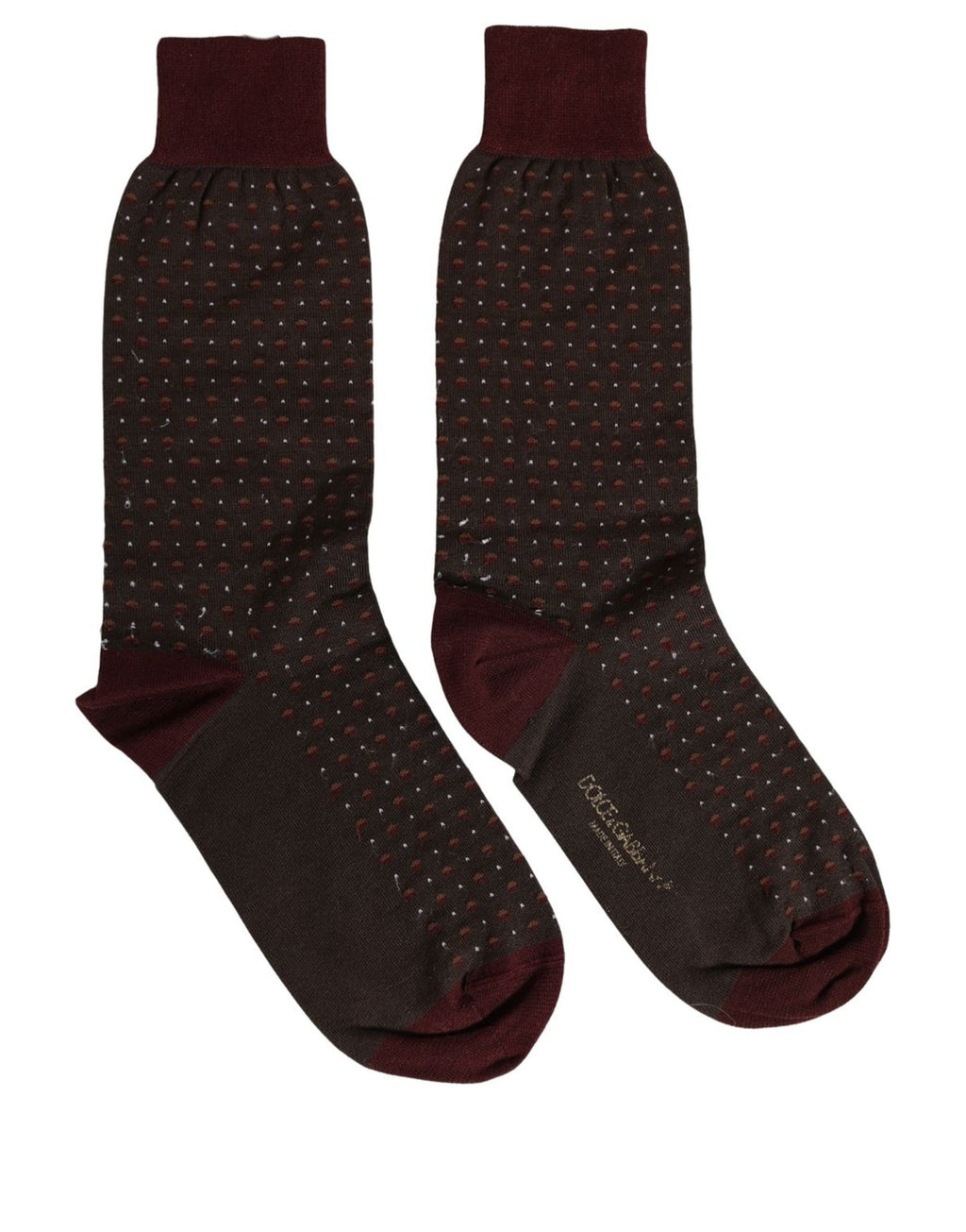 Dolce & Gabbana Bordeauxfarbene, gepunktete kniehohe Wollsocken