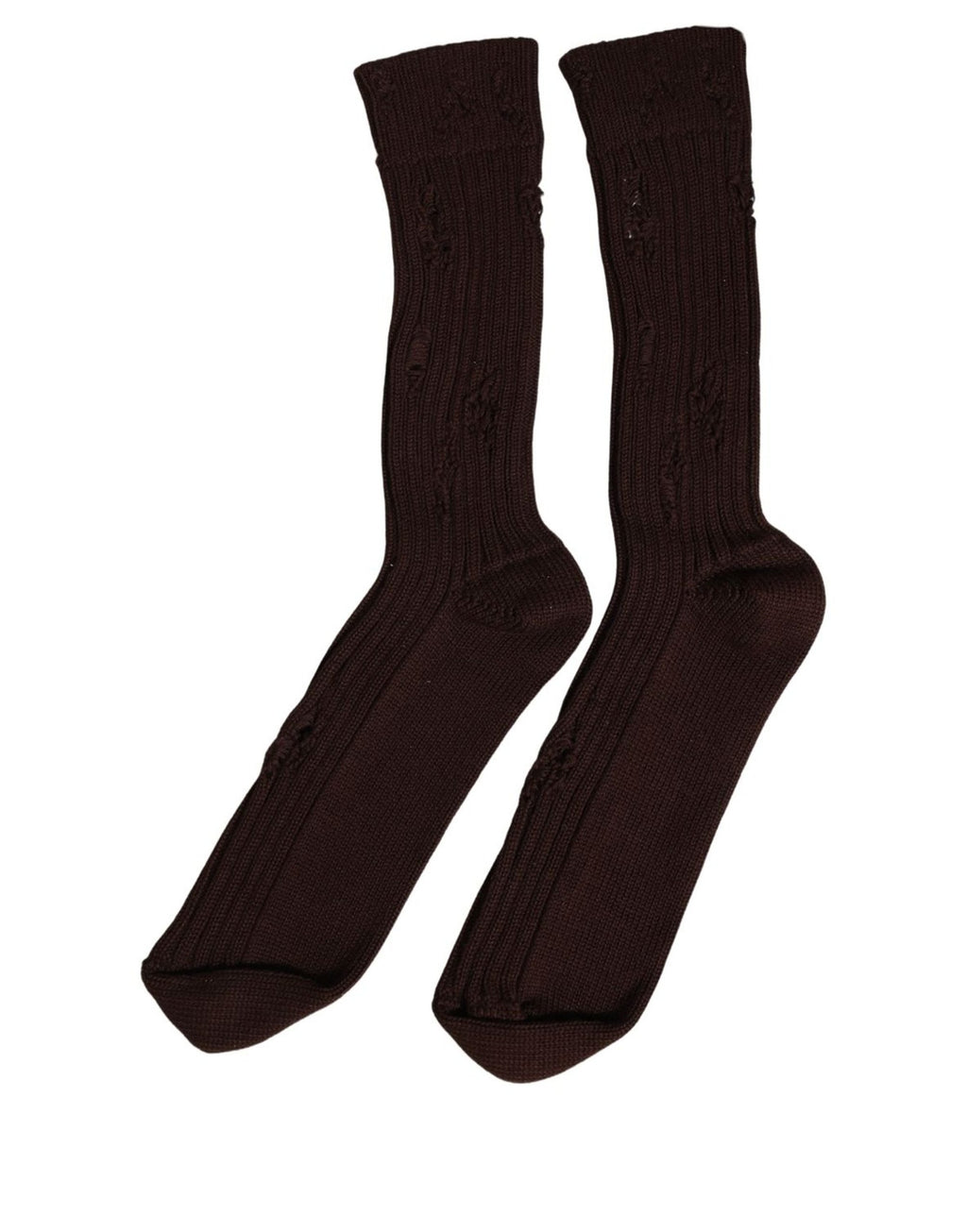 Dolce & Gabbana Dunkelbraune Baumwolle Distressed Wadenhohe Socken